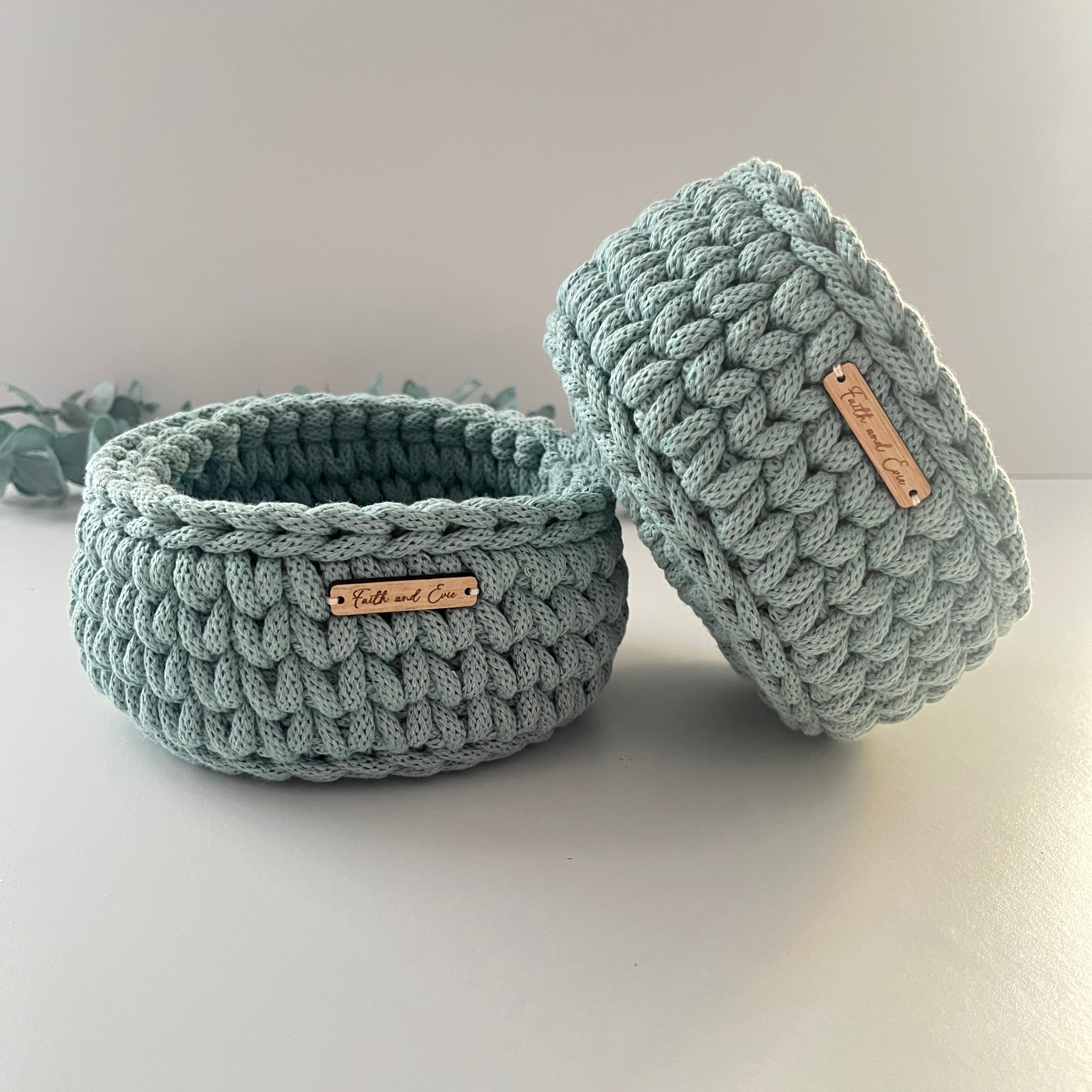 Small crochet basket - colour Duck Egg