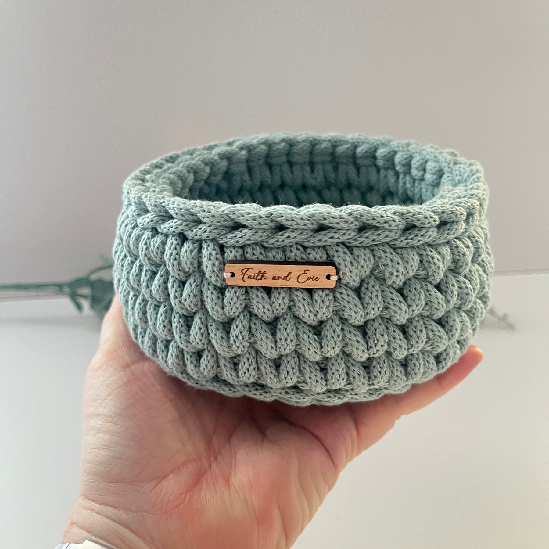 Small crochet basket - colour Duck Egg