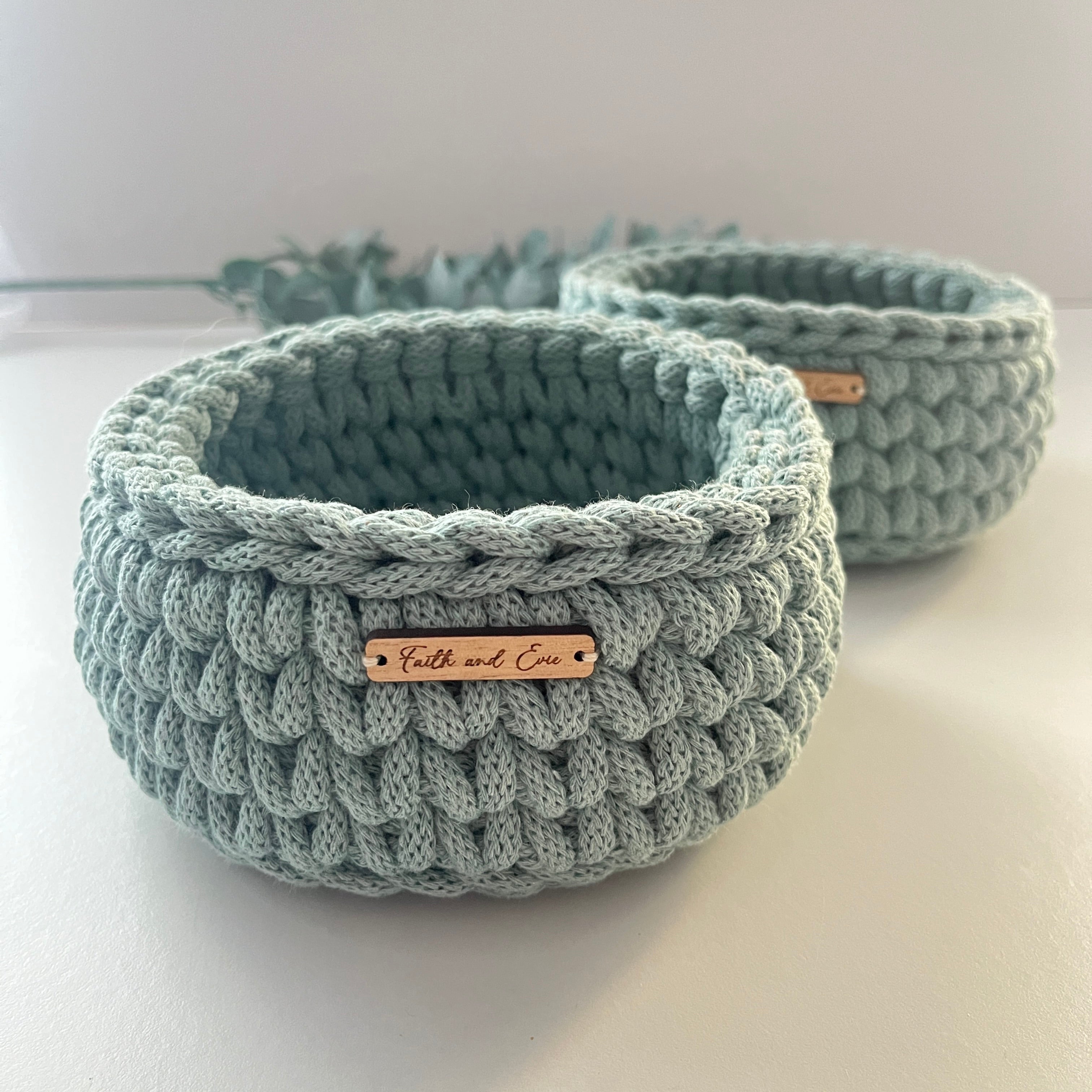 Small crochet basket - colour Duck Egg