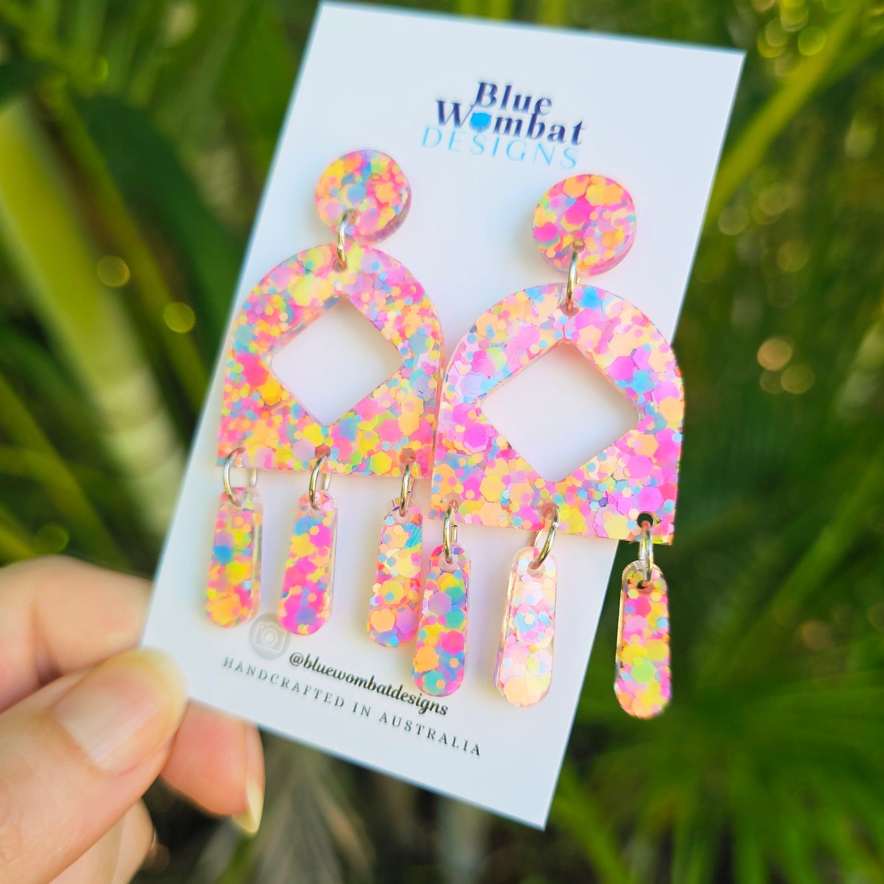 Chandelier Resin Colourful Glitter Dangle Earrings