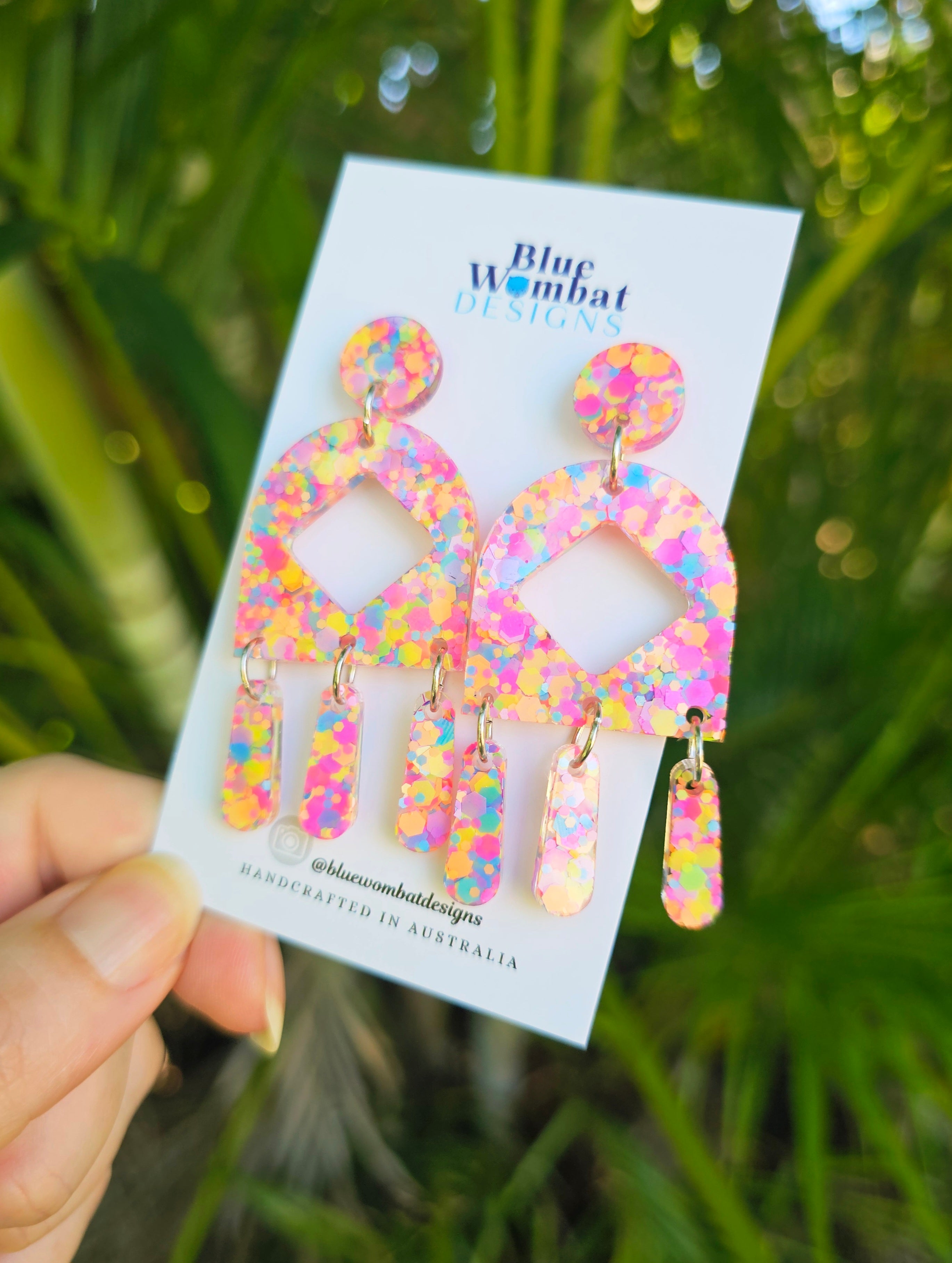 Chandelier Resin Colourful Glitter Dangle Earrings