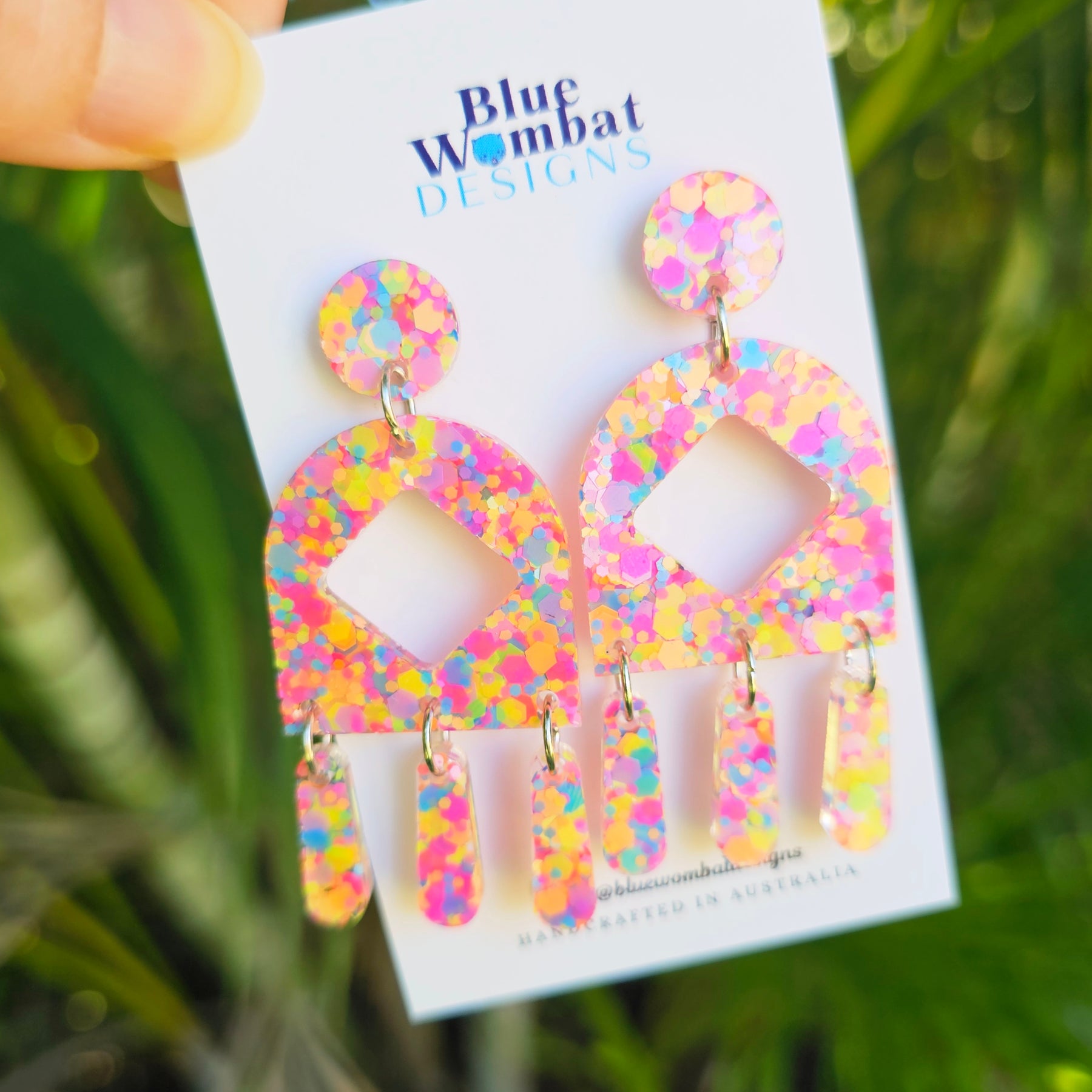 Chandelier Resin Colourful Glitter Dangle Earrings