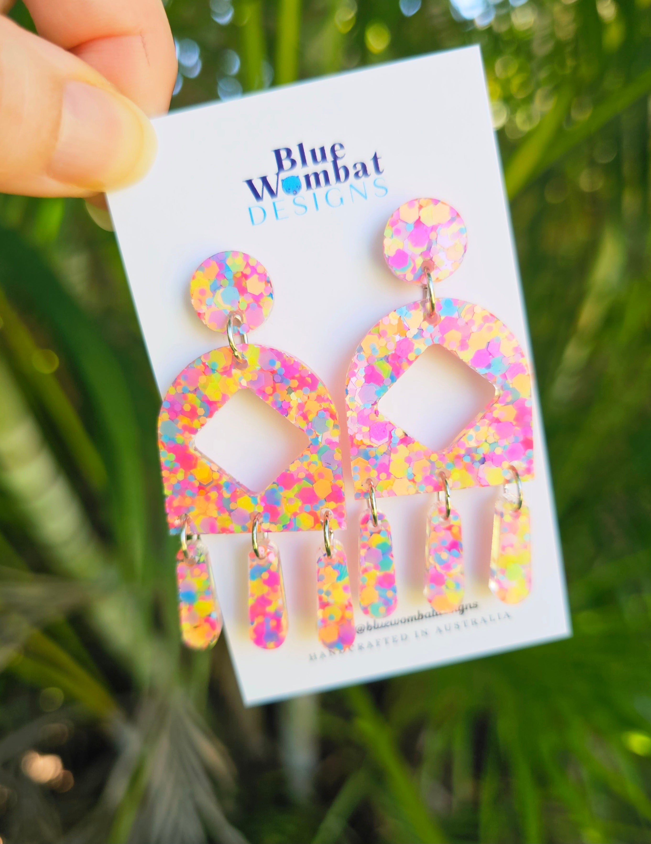 Chandelier Resin Colourful Glitter Dangle Earrings