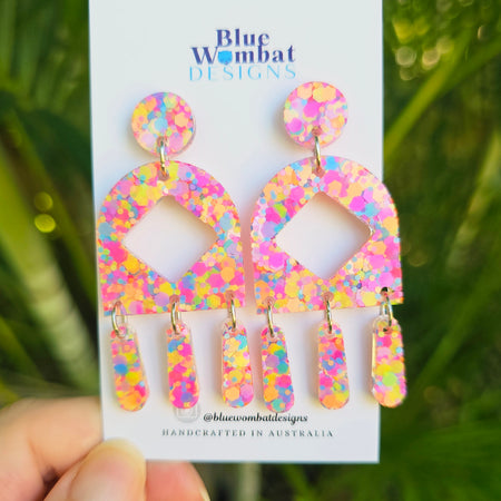 Chandelier Resin Colourful Glitter Dangle Earrings