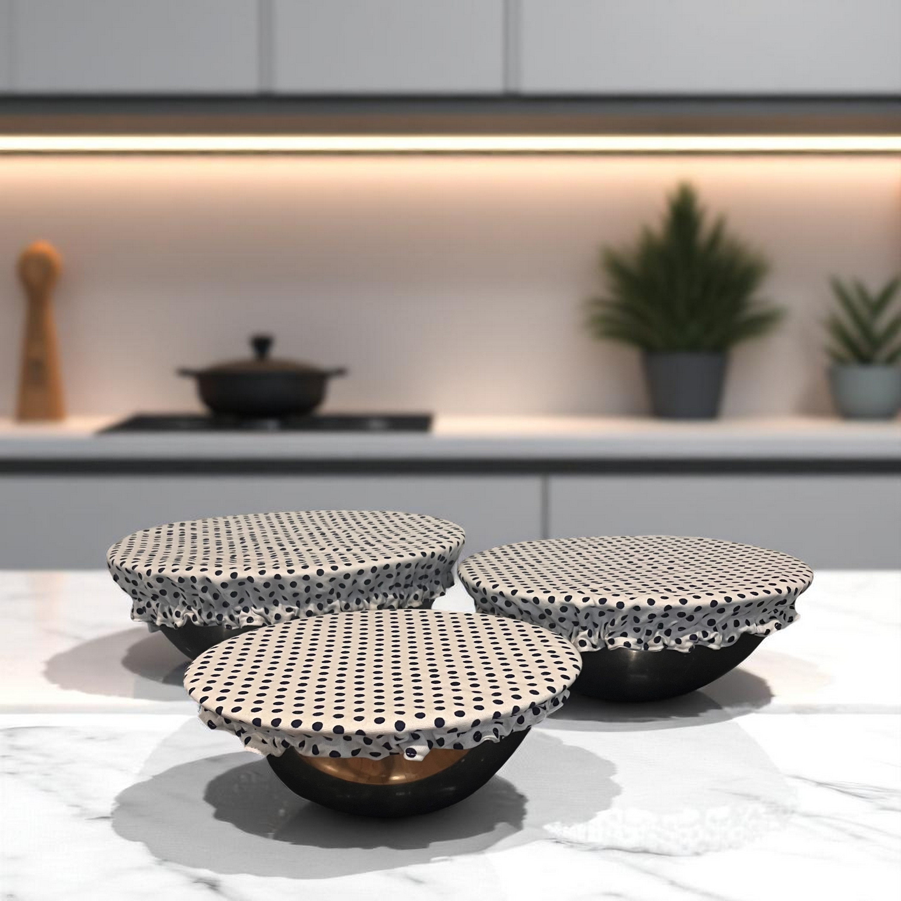 Reusable Fabric Bowl Covers – Set of 3 | Navy Polkadot