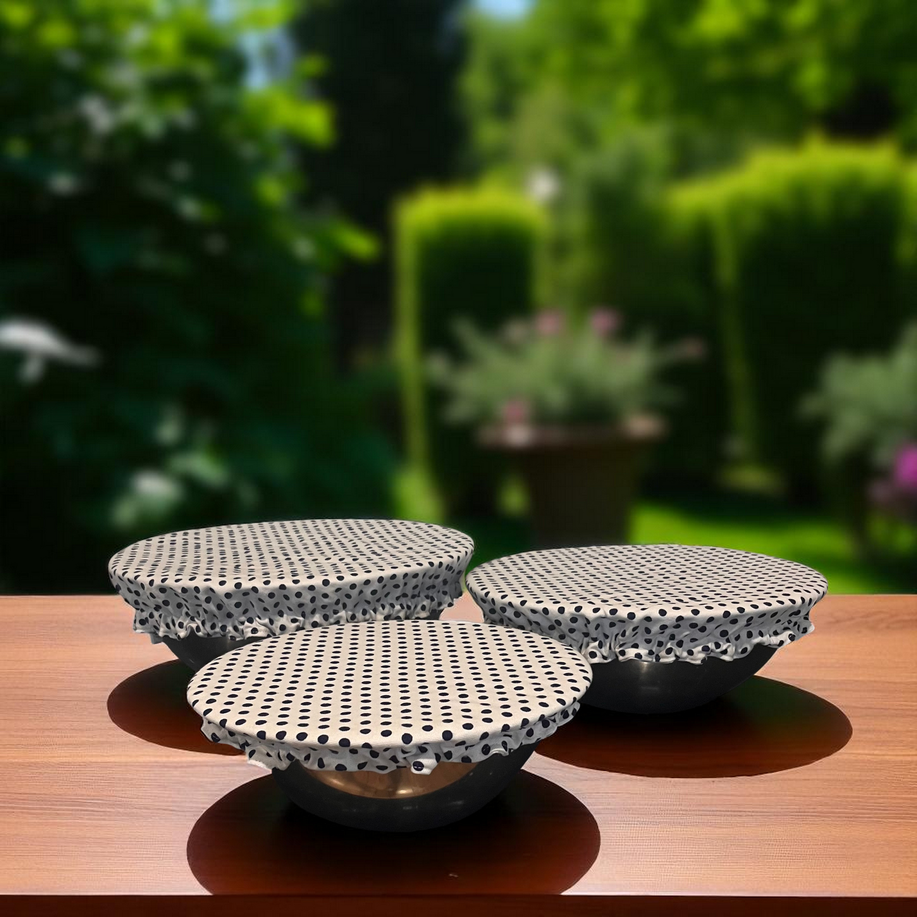 Reusable Fabric Bowl Covers – Set of 3 | Navy Polkadot