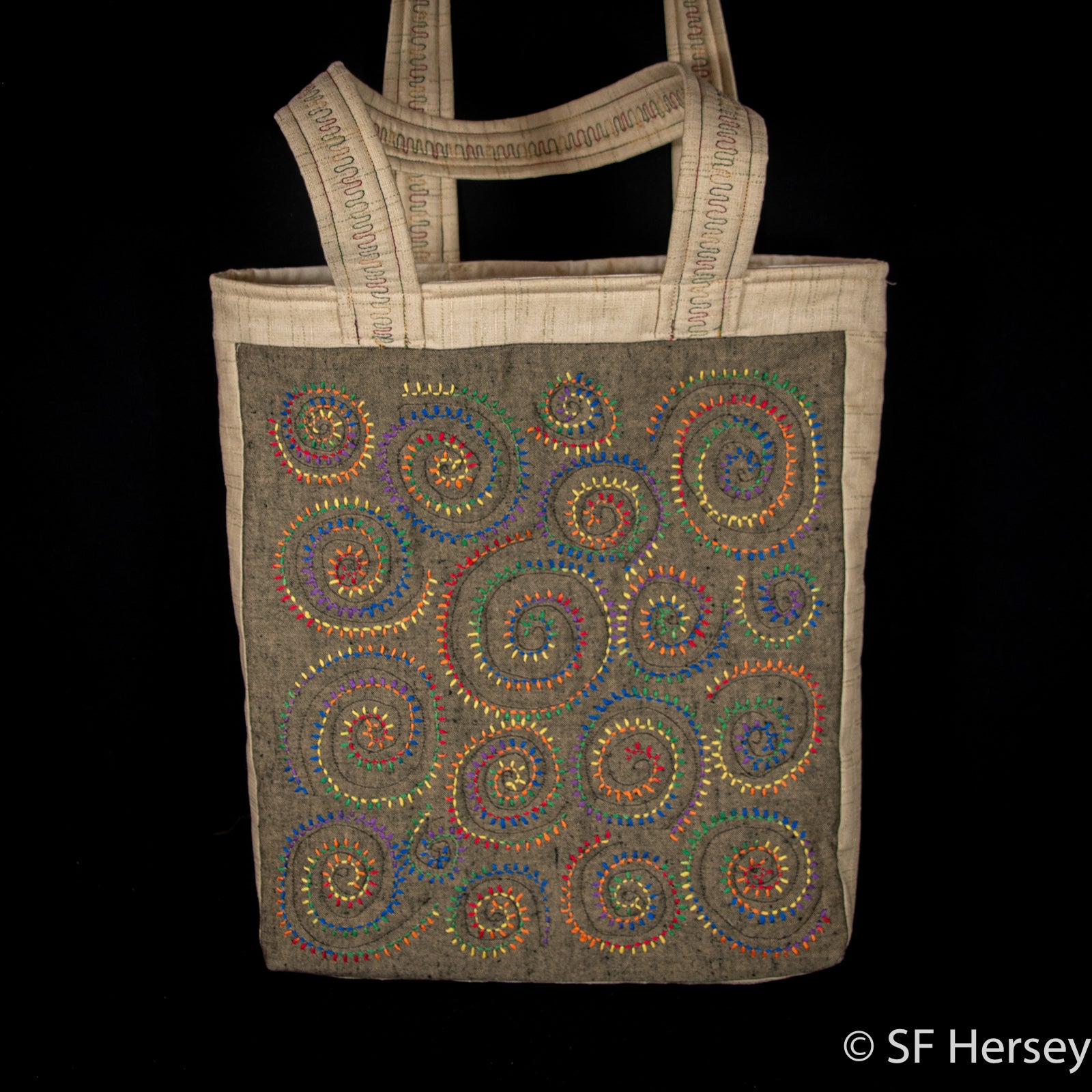 Hand Embroidered Quilted Ammonite Bag