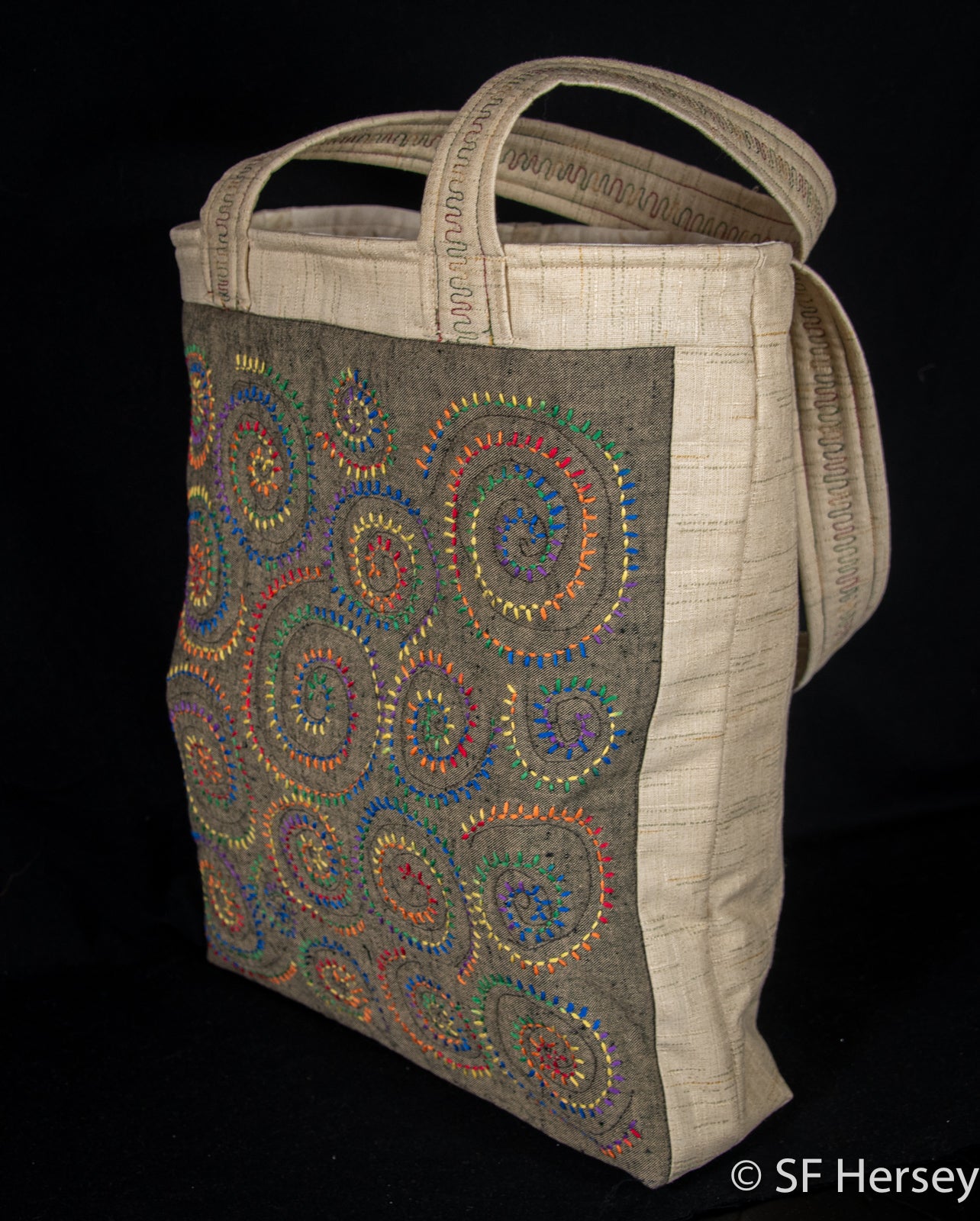 Hand Embroidered Quilted Ammonite Bag