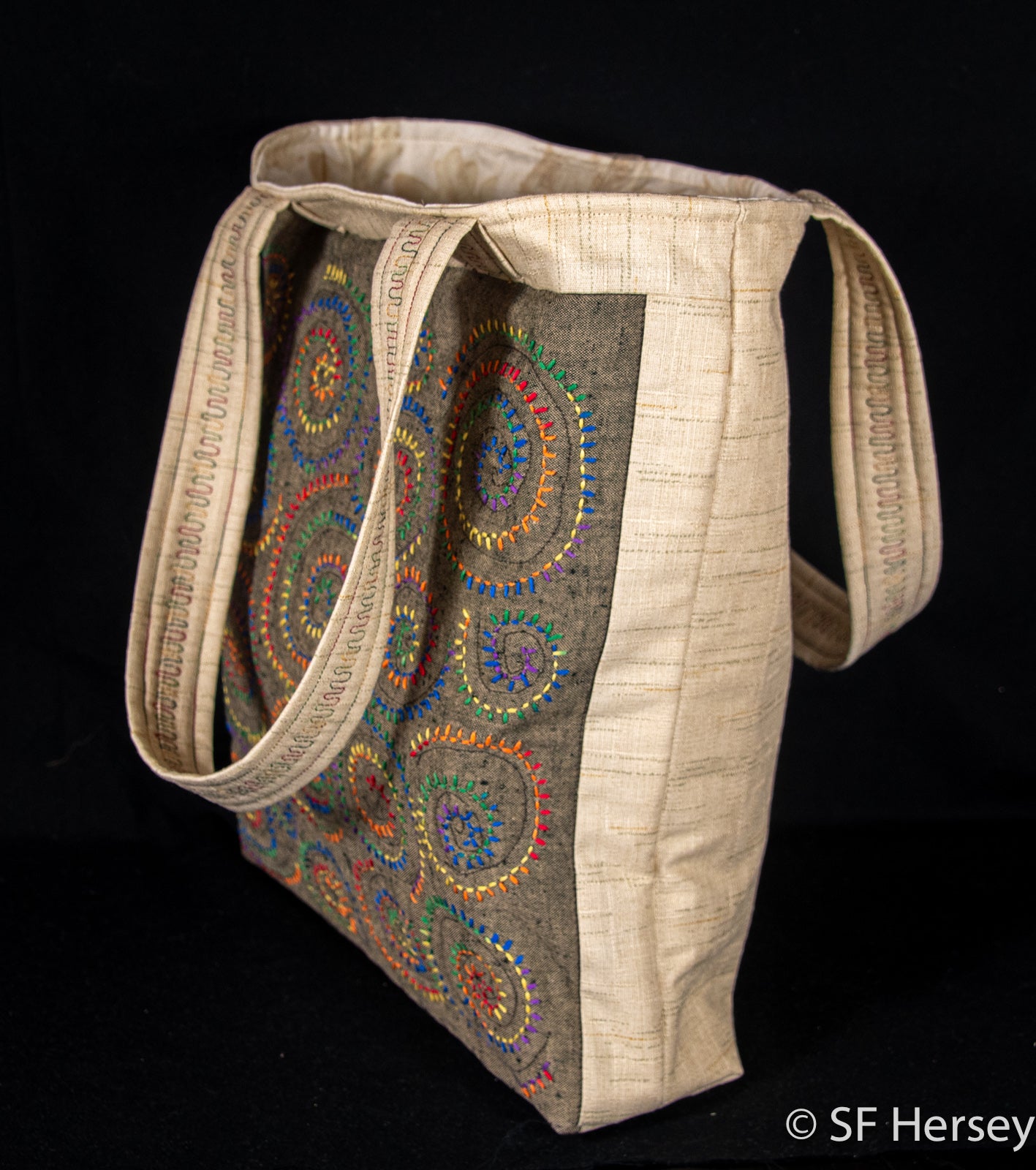 Hand Embroidered Quilted Ammonite Bag
