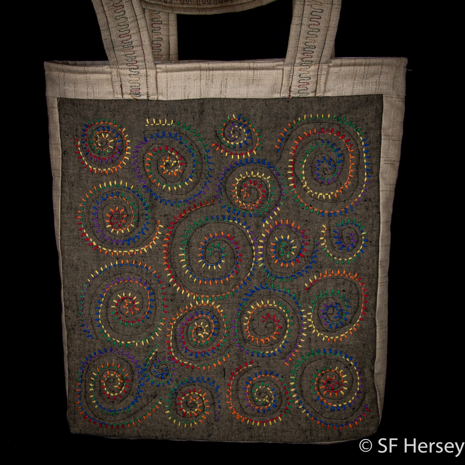 Hand Embroidered Quilted Ammonite Bag