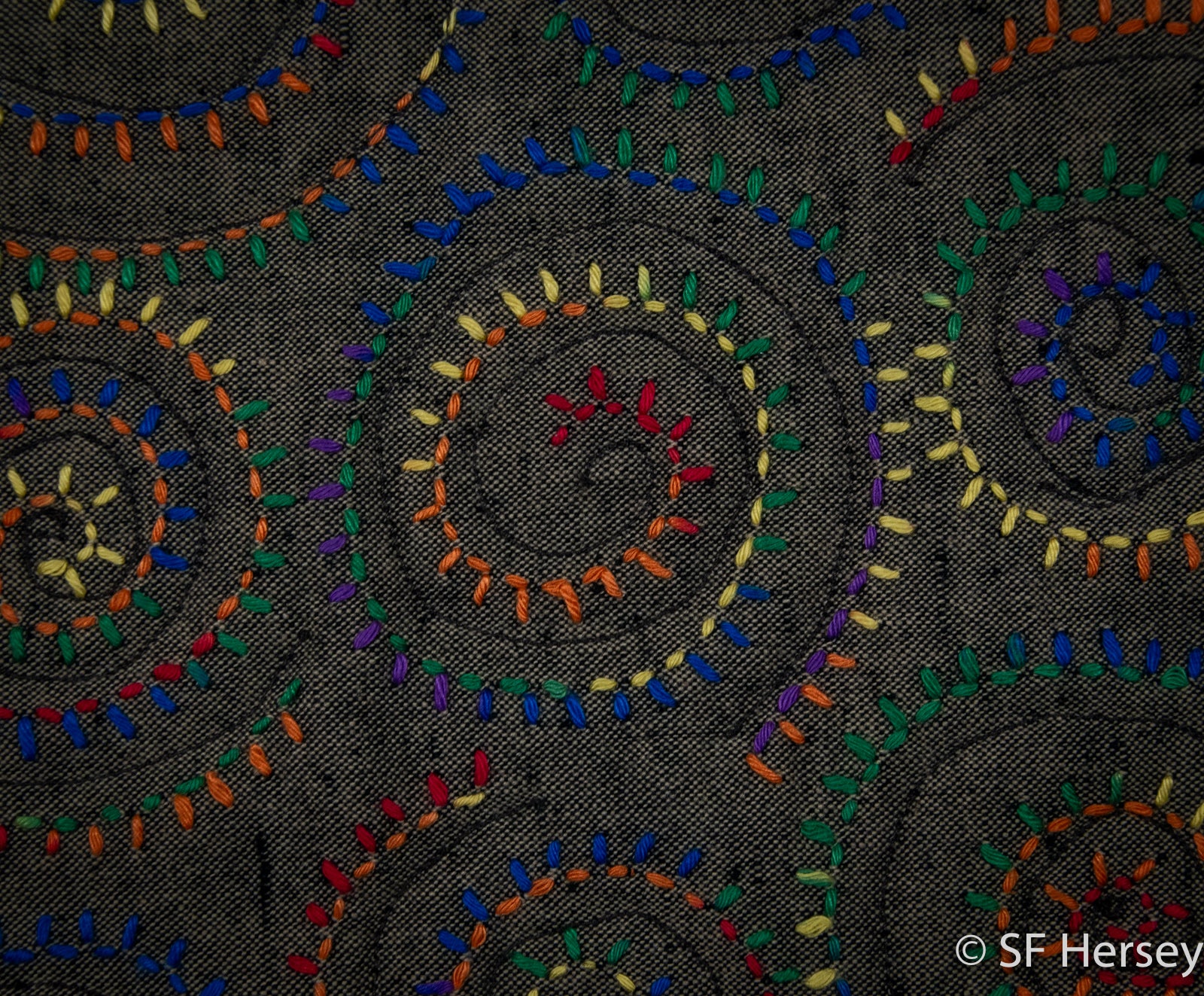 Hand Embroidered Quilted Ammonite Bag