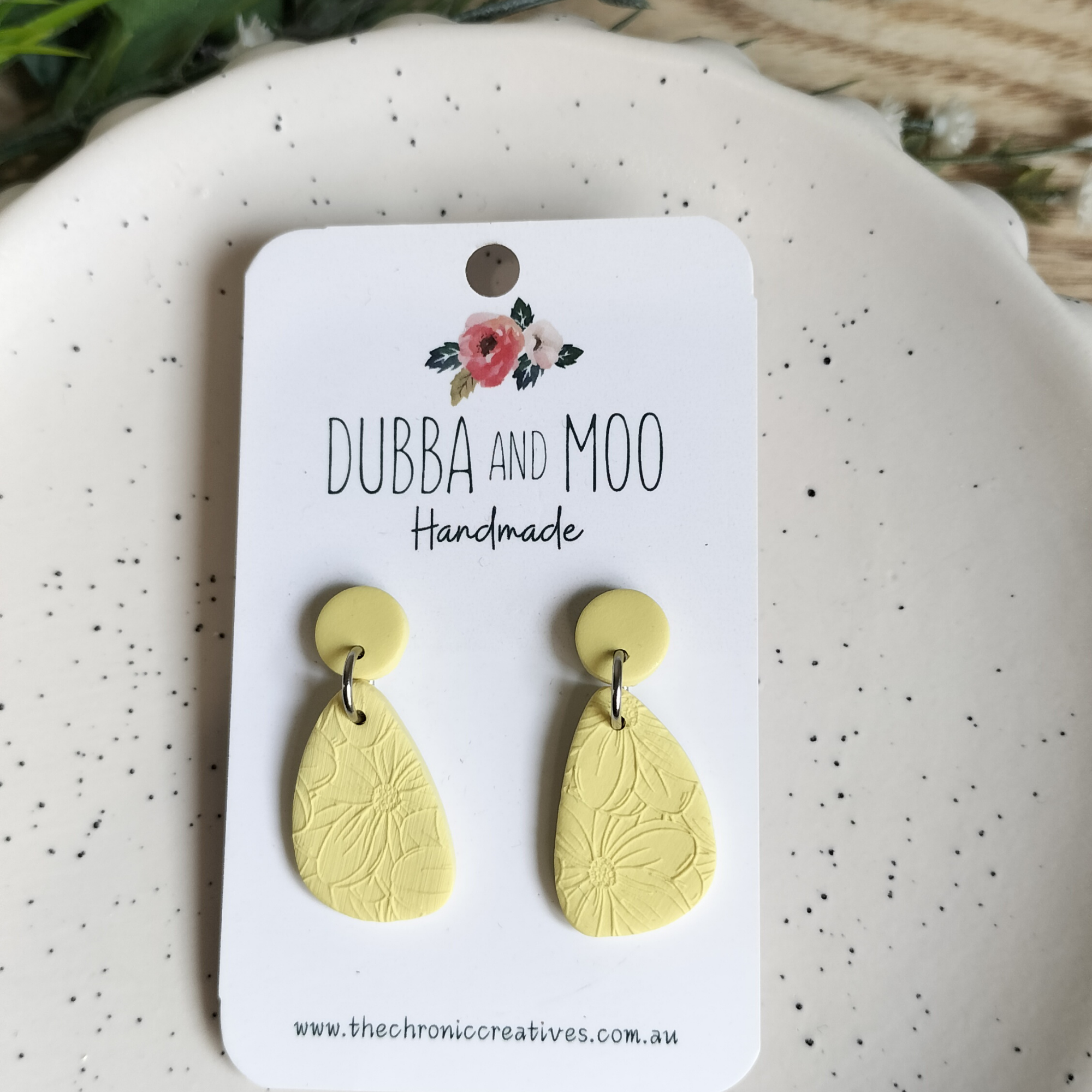 Organic Teardrop Polymer Clay Dangle Earrings Floral Texture - Assorted Styles