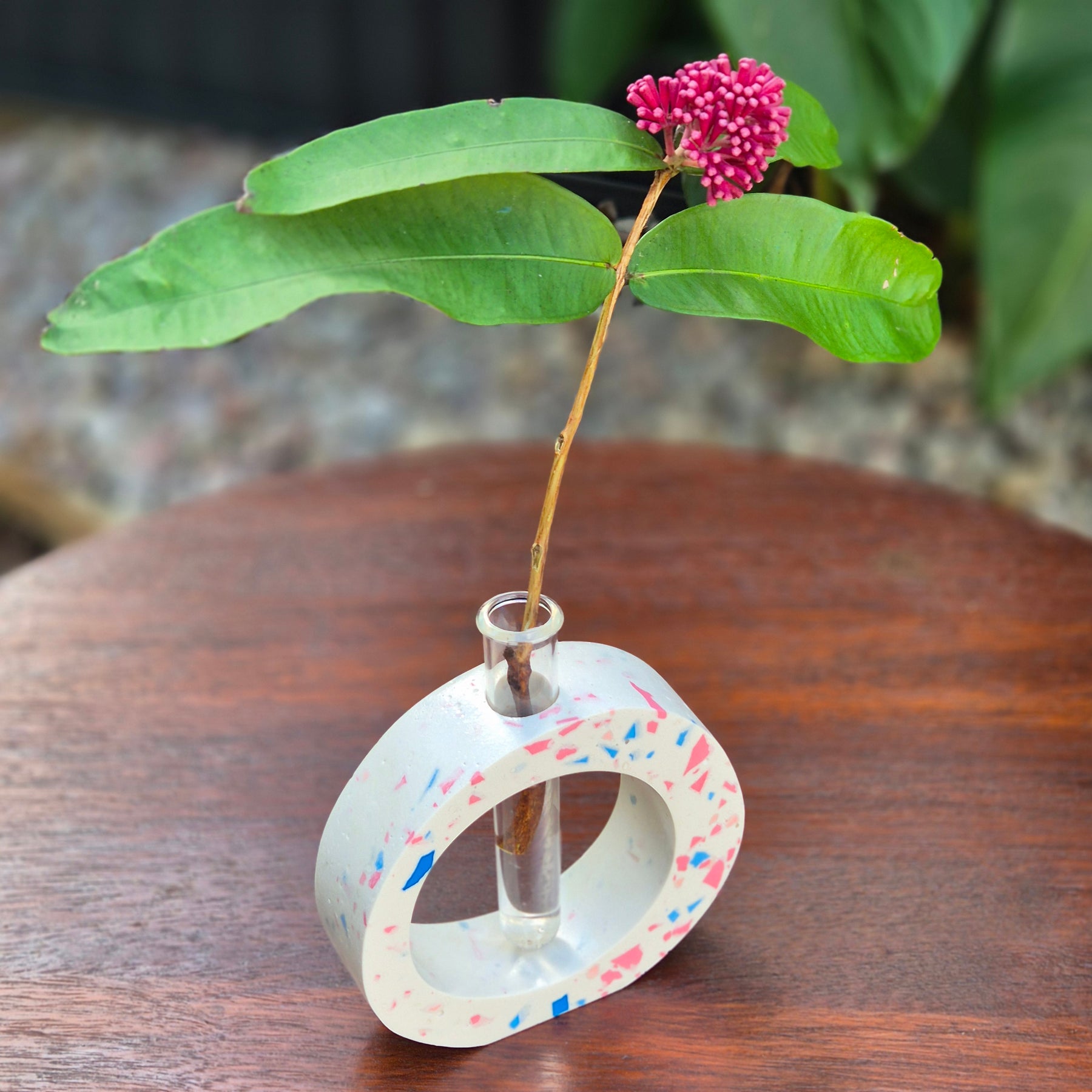 Pink and blue terrazzo concrete test tube single stem vase