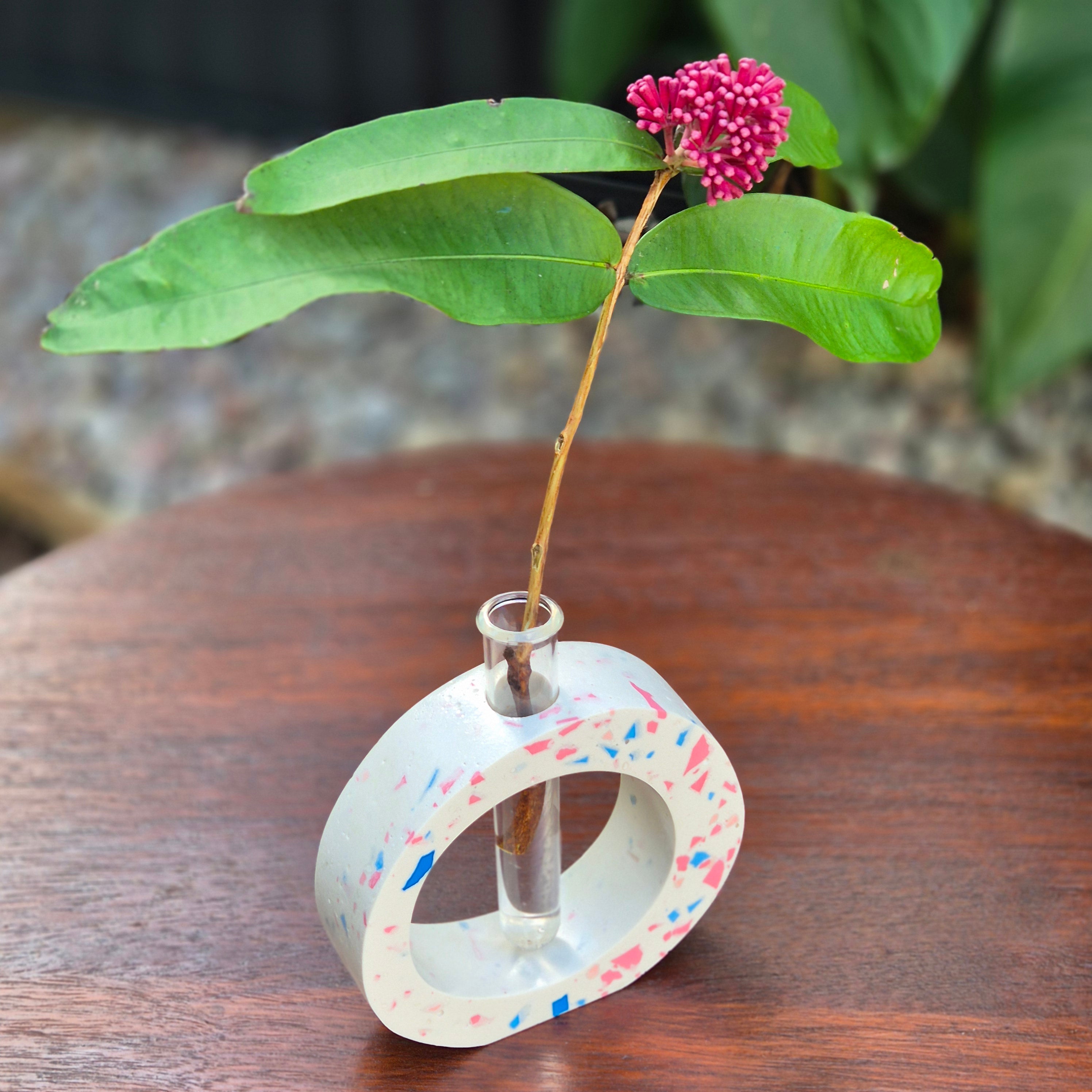 Pink and blue terrazzo concrete test tube single stem vase