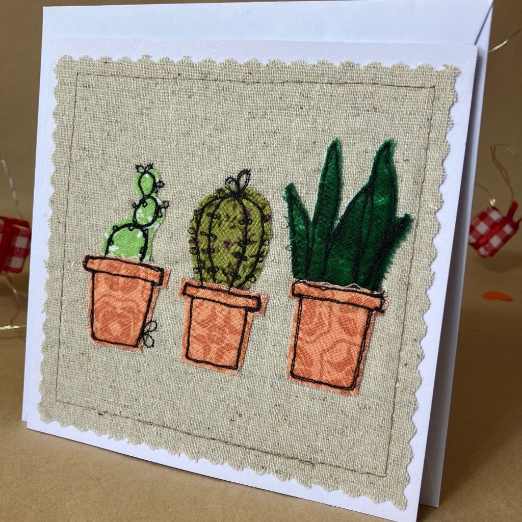 Prickly Little Trio - Handmade Fabric Greeting Card