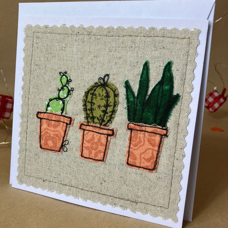 Prickly Little Trio - Handmade Fabric Greeting Card