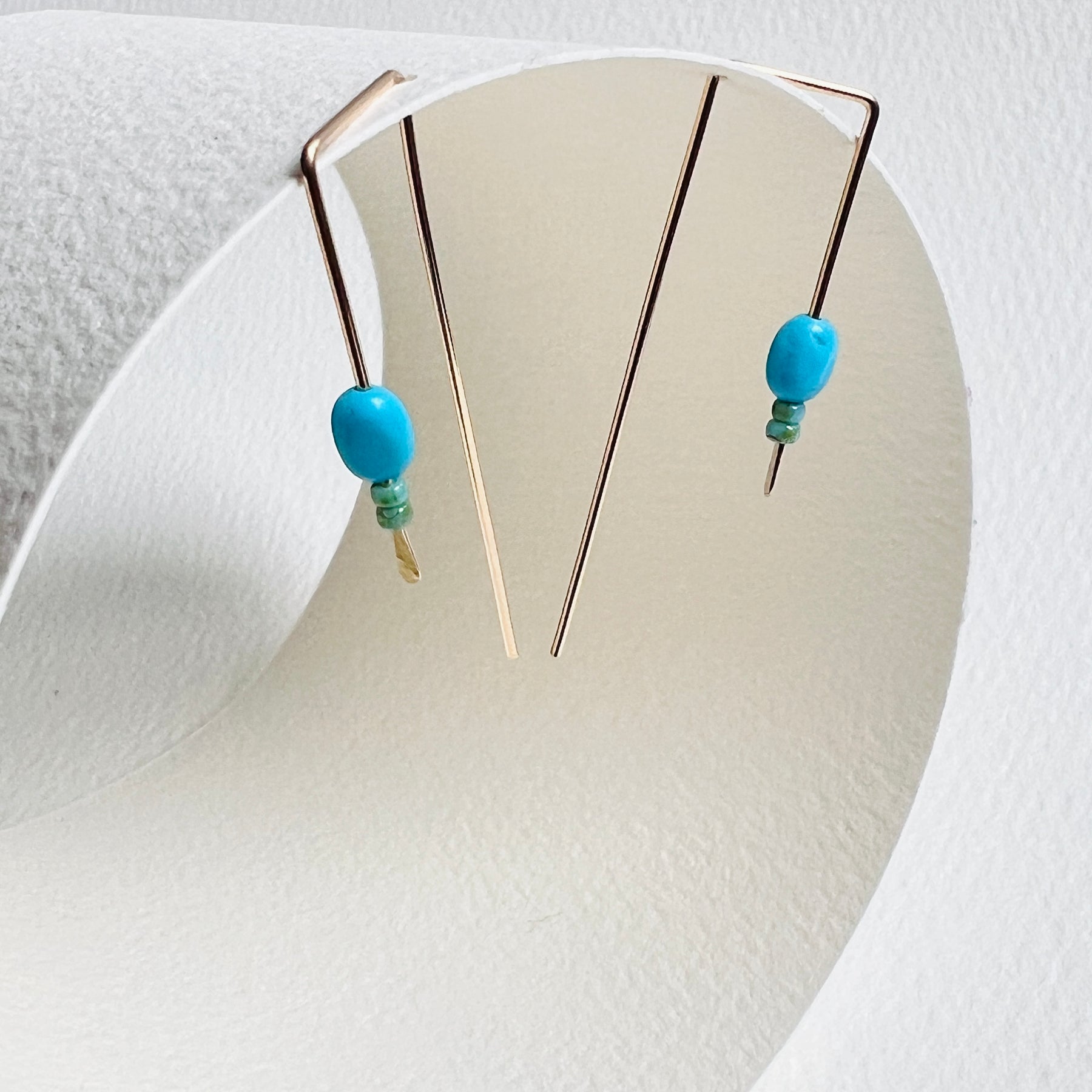 Geometric Threaded Earrings | Sterling Silver | Blue Magnesite | Tourmaline