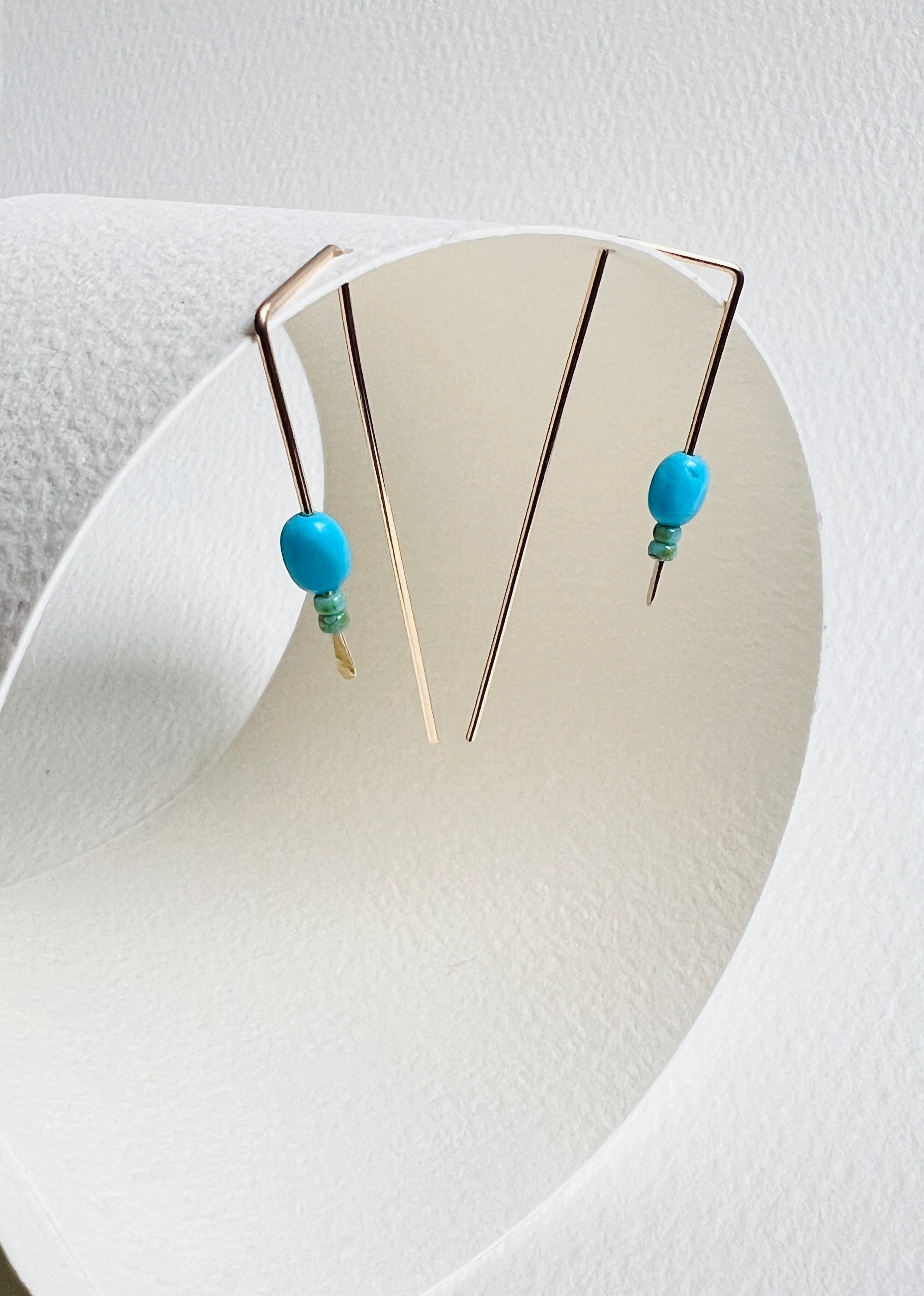 Geometric Threaded Earrings | Sterling Silver | Blue Magnesite | Tourmaline