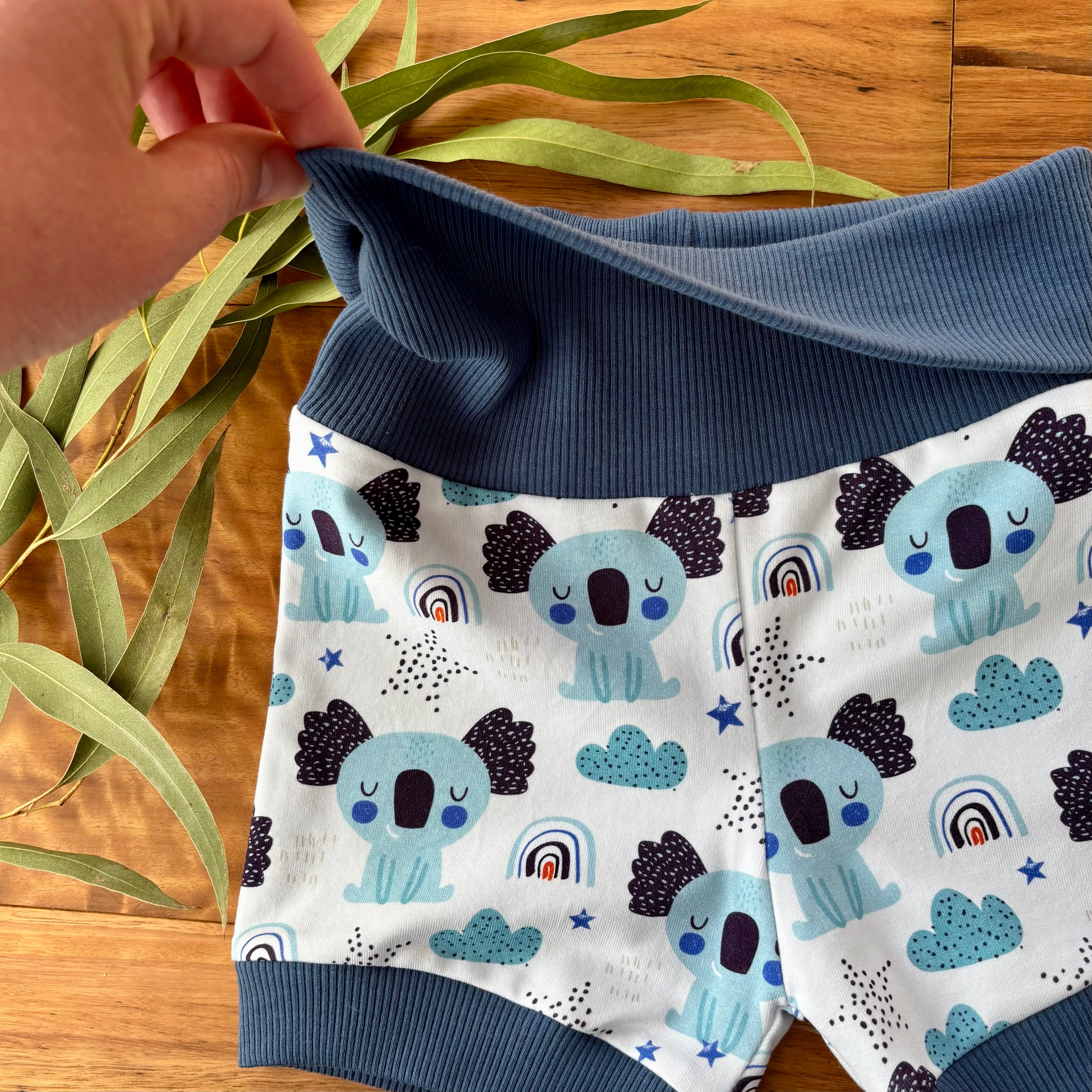 Baby Short Sleeved Bodysuit and Shorts | Blue Koalas | Size premmie to 2 | Made to order