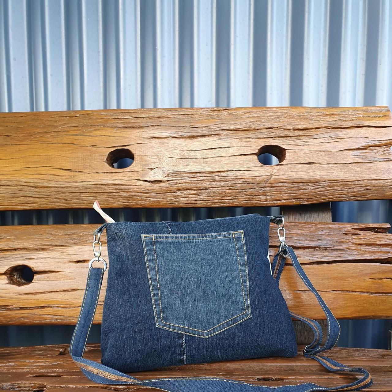 Dark Denim and Linen Messenger Bag