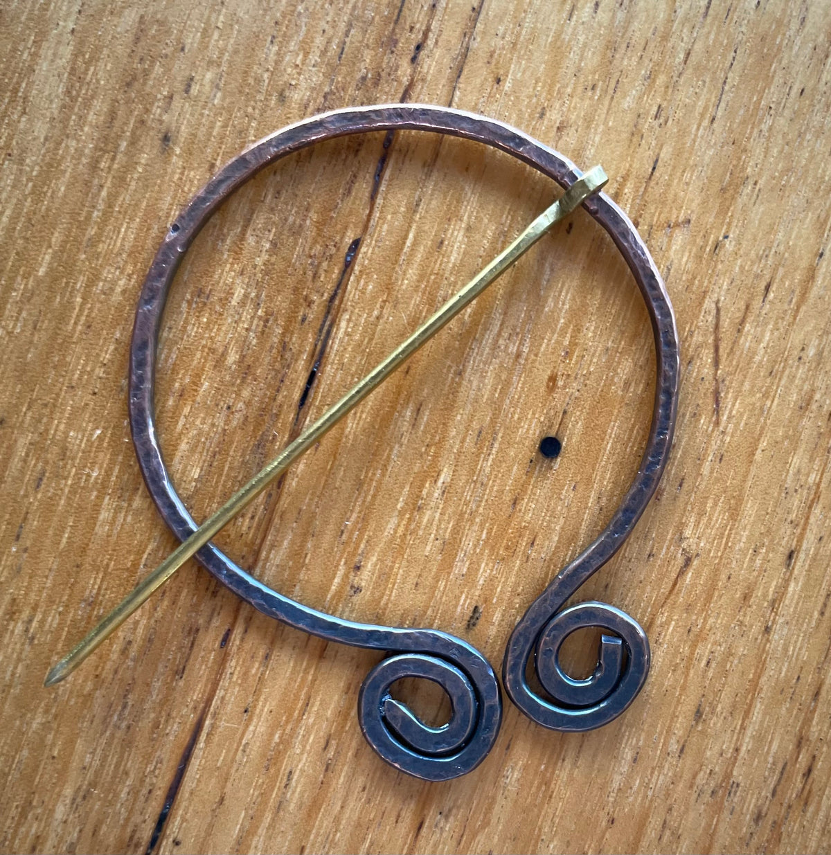 Copper and brass scarf brooch