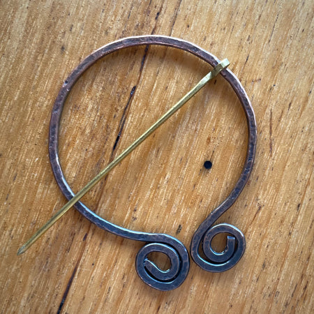 Copper and brass scarf brooch