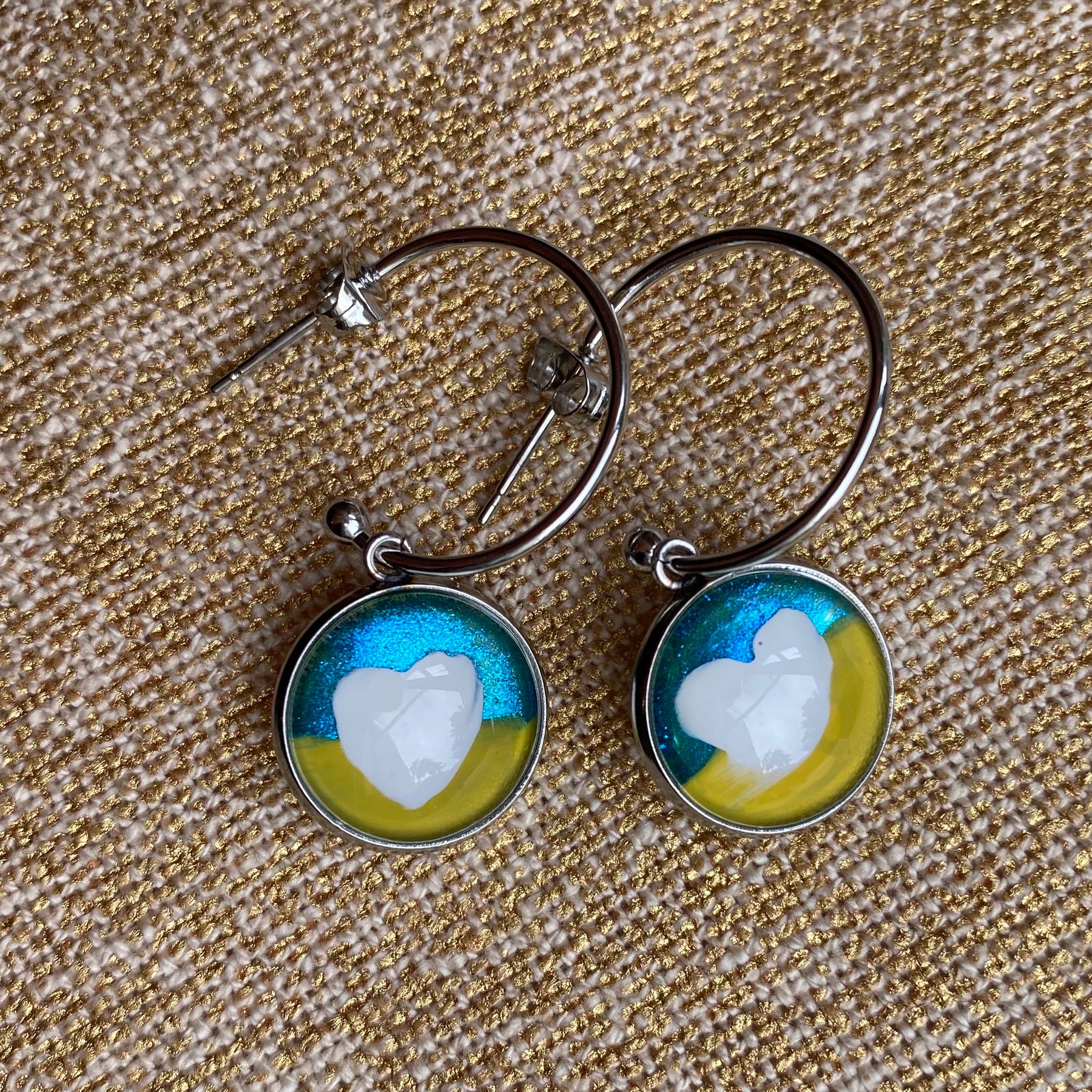 Love Ukraine Heart Earrings - Handpainted Love Ukraine Unique Earrings 14mm