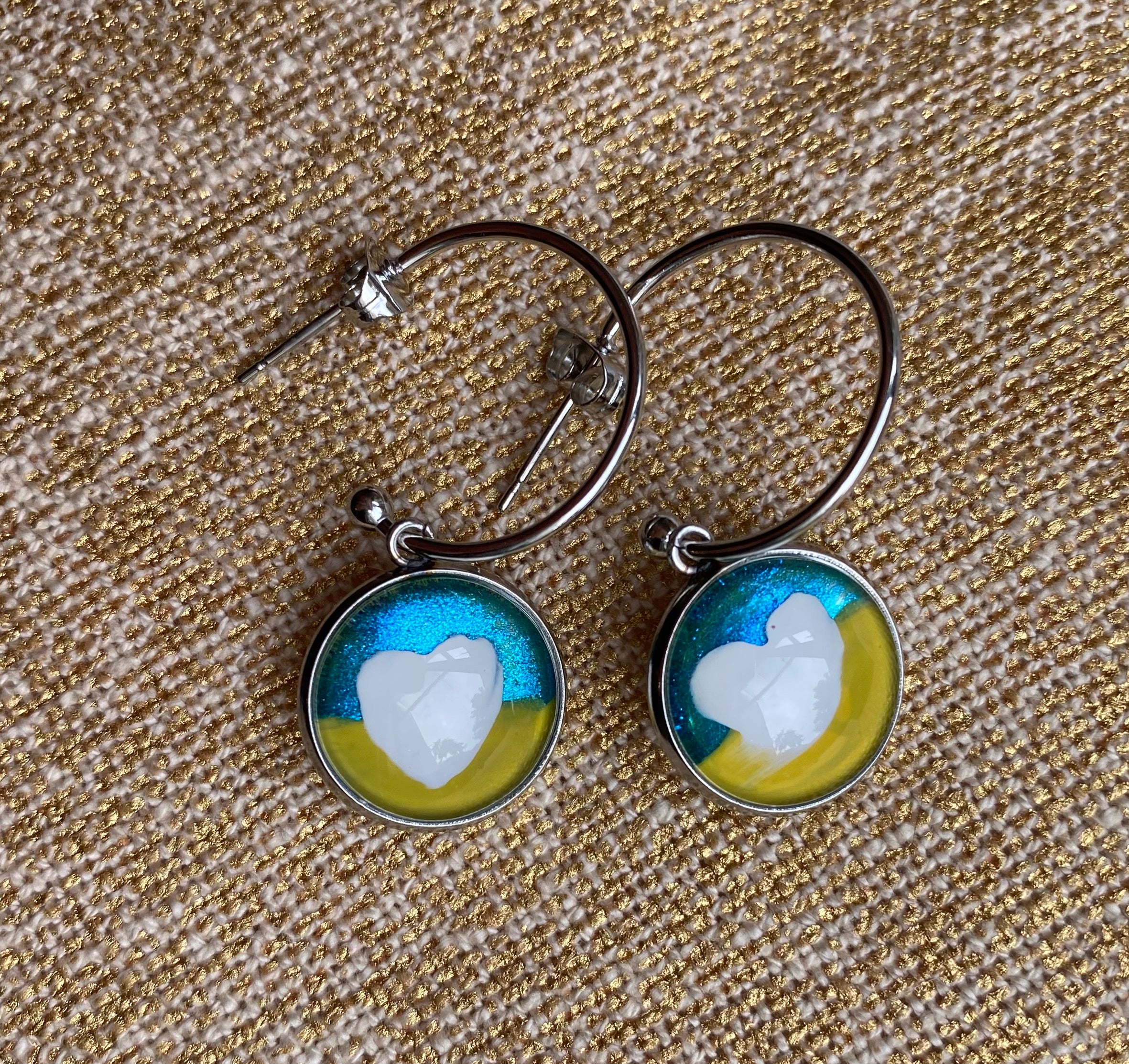 Love Ukraine Heart Earrings - Handpainted Love Ukraine Unique Earrings 14mm
