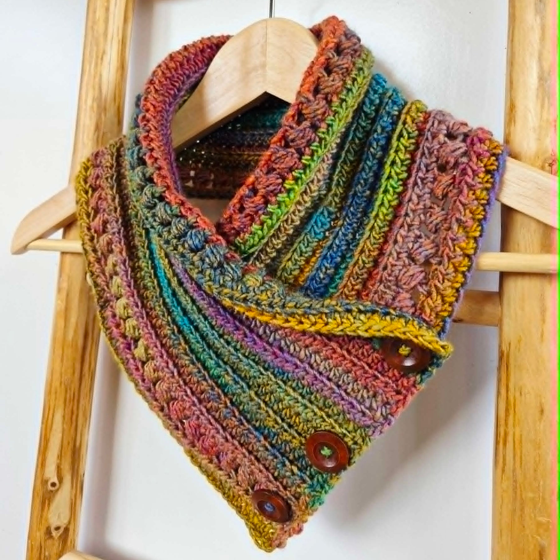 Ladies Neck warmer | Cowl | Scarf | Jewel Toned | Adult | Vintage | Crochet | Buttoned