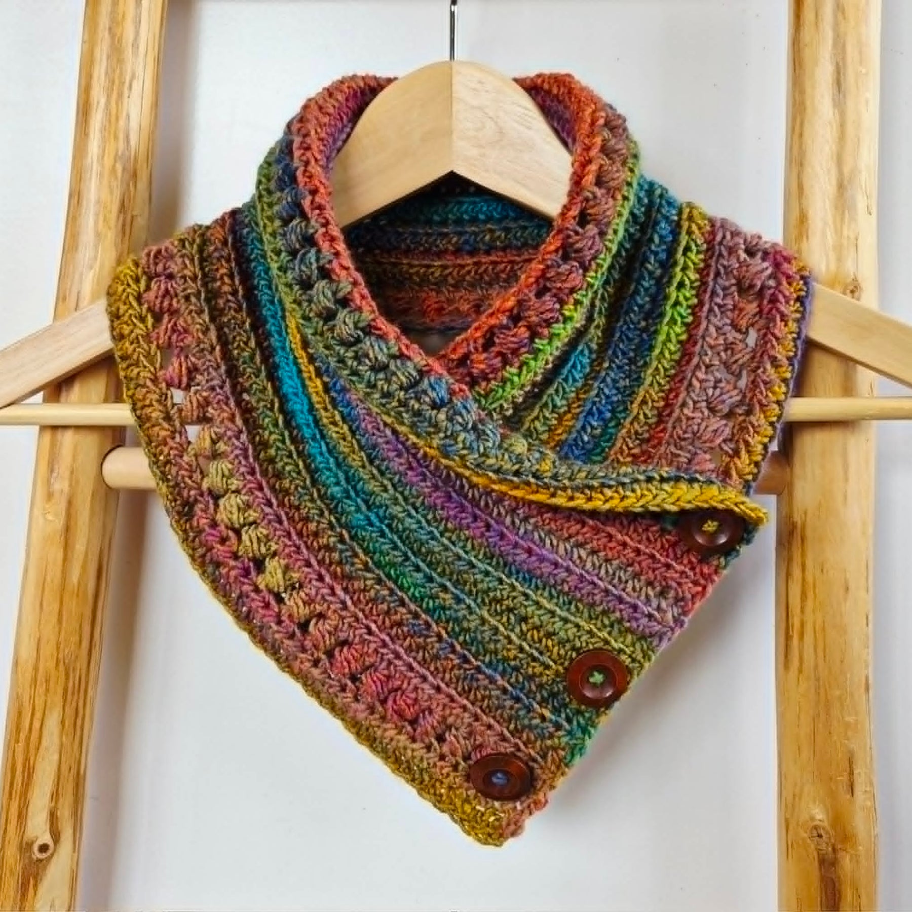 Ladies Neck warmer | Cowl | Scarf | Jewel Toned | Adult | Vintage | Crochet | Buttoned