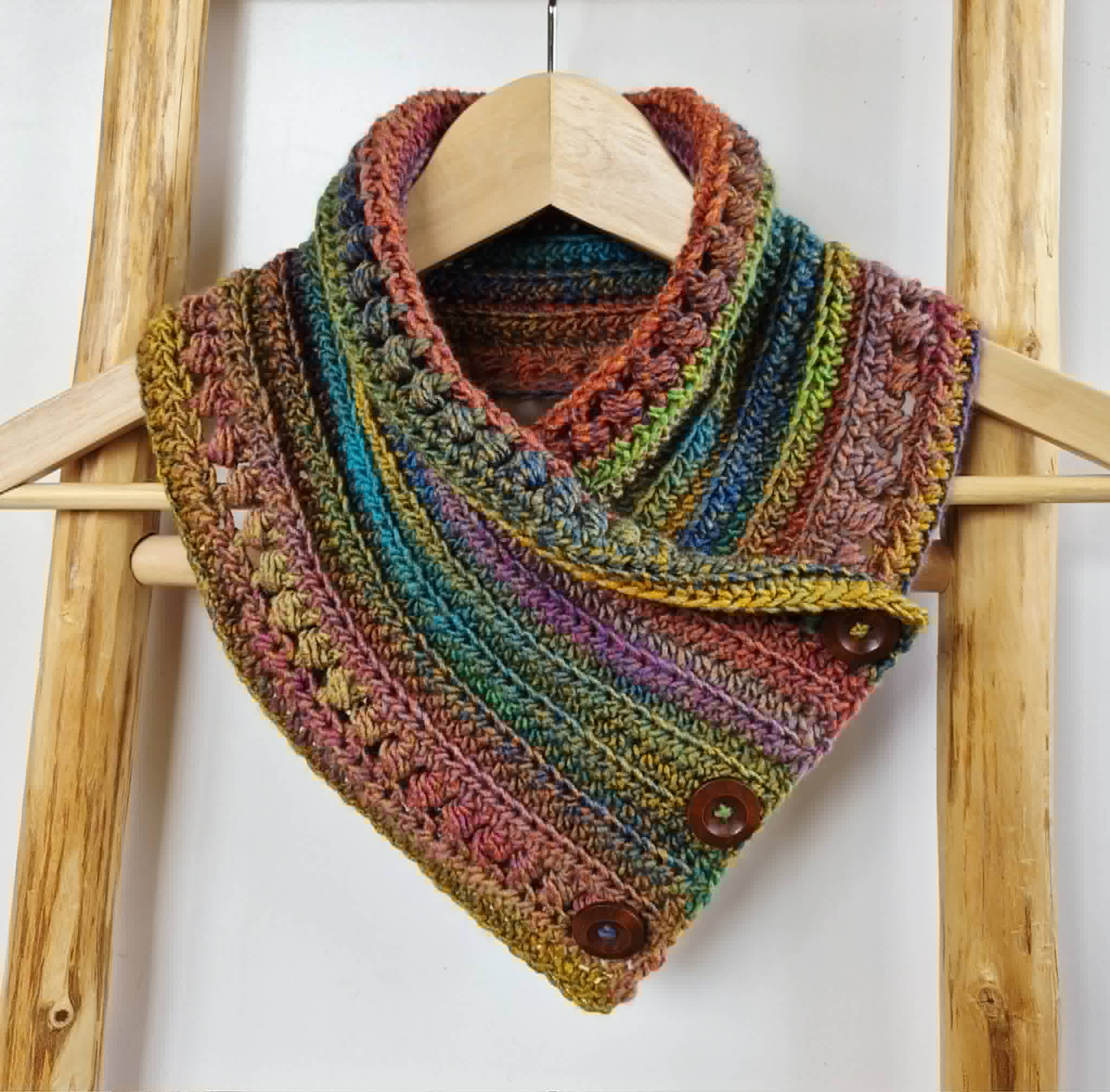 Ladies Neck warmer | Cowl | Scarf | Jewel Toned | Adult | Vintage | Crochet | Buttoned