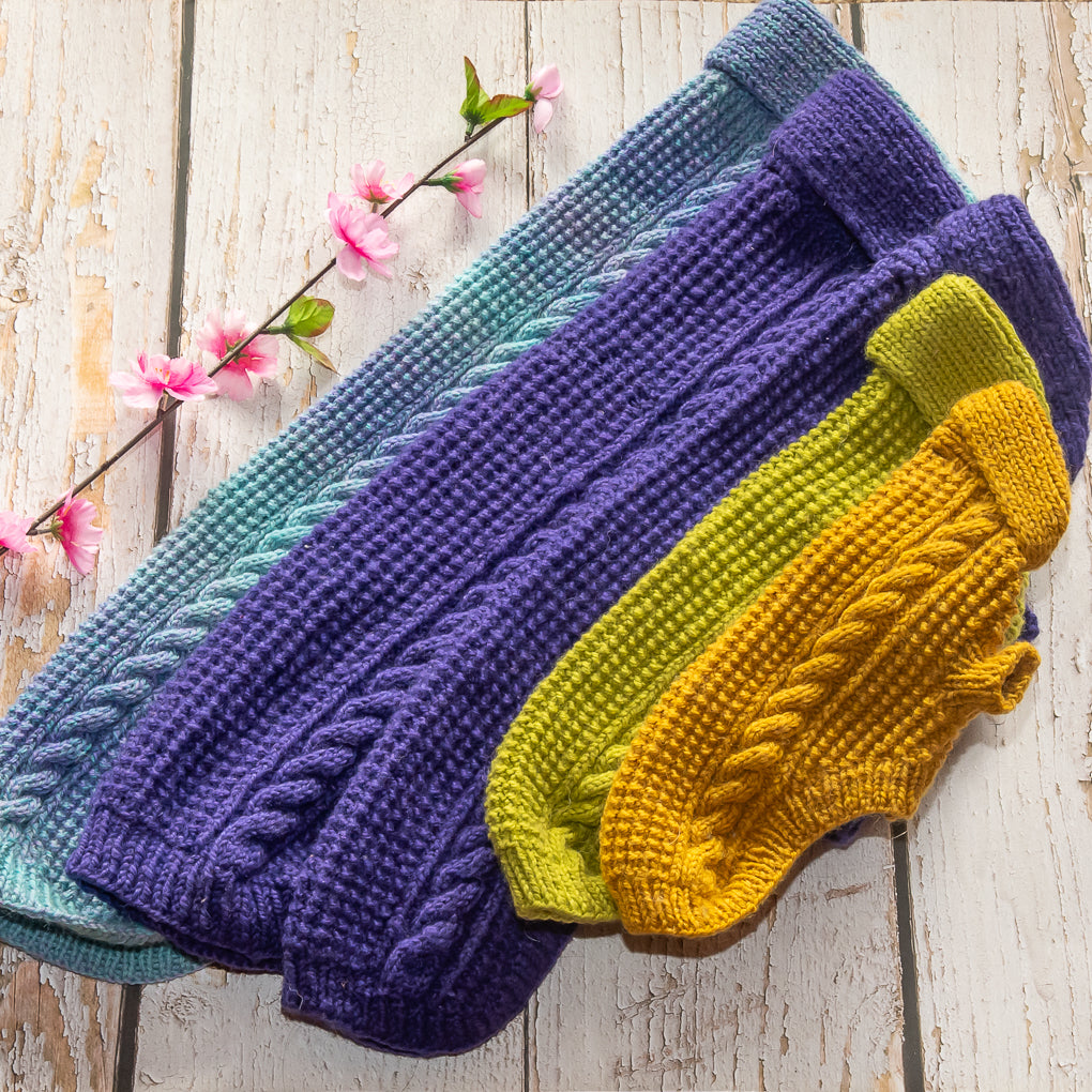 Pet Jumpers - 100% Wool - Hand Knitted - Rice Stitch and Cables - Shawl Collar