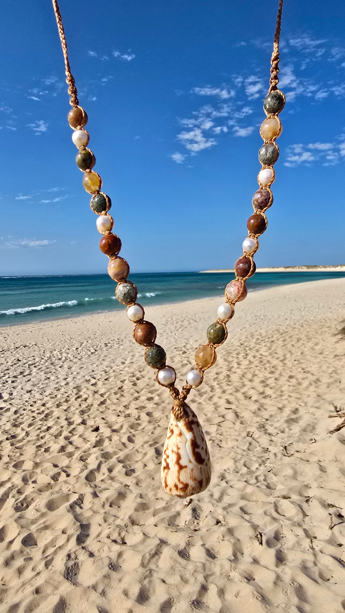 Cone Shell with Rare Ocean Agate & Pearl Necklace