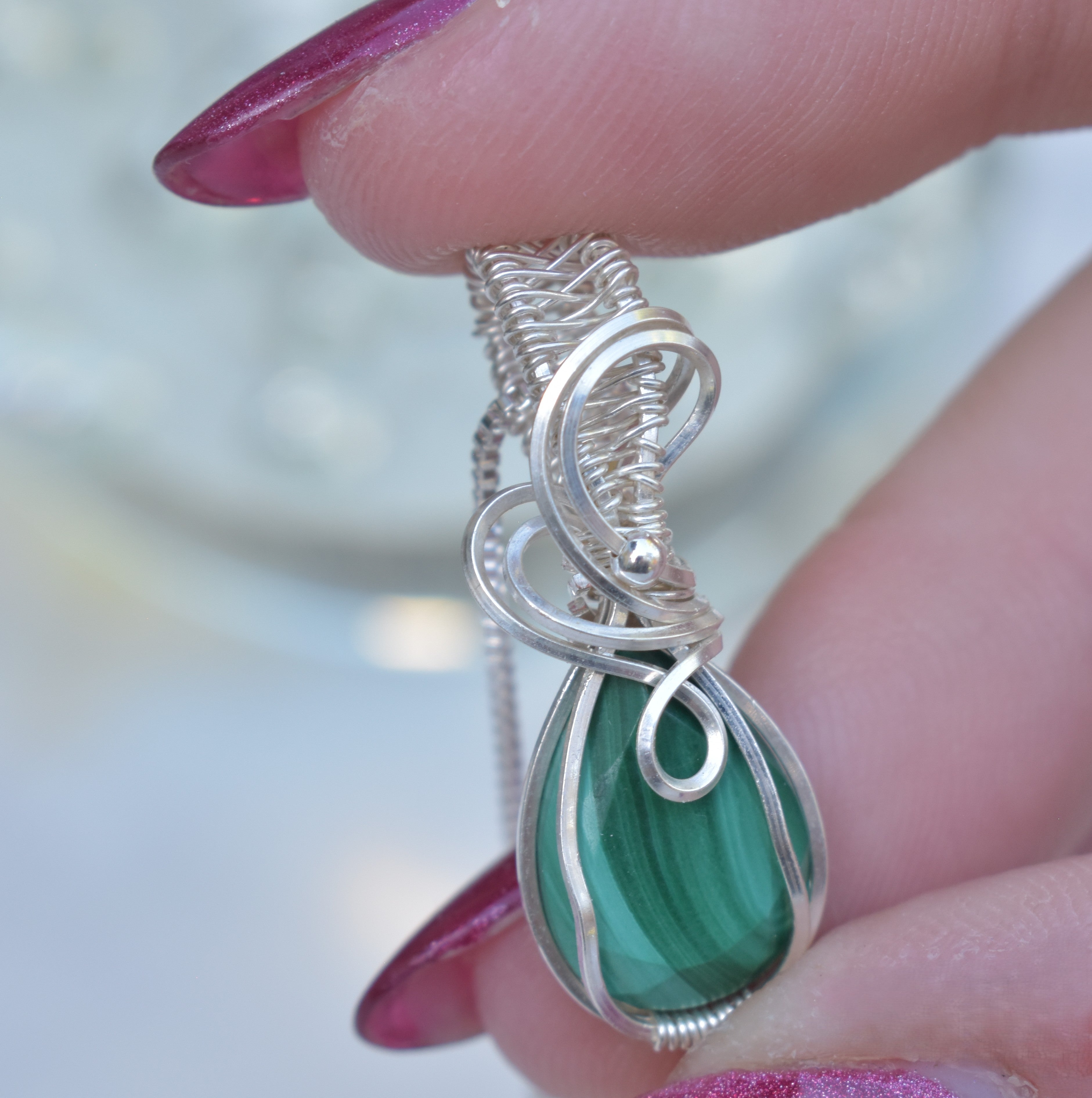 Handmade Wire-wrapped Malachite Necklace - Mother's Day Mini Pendant