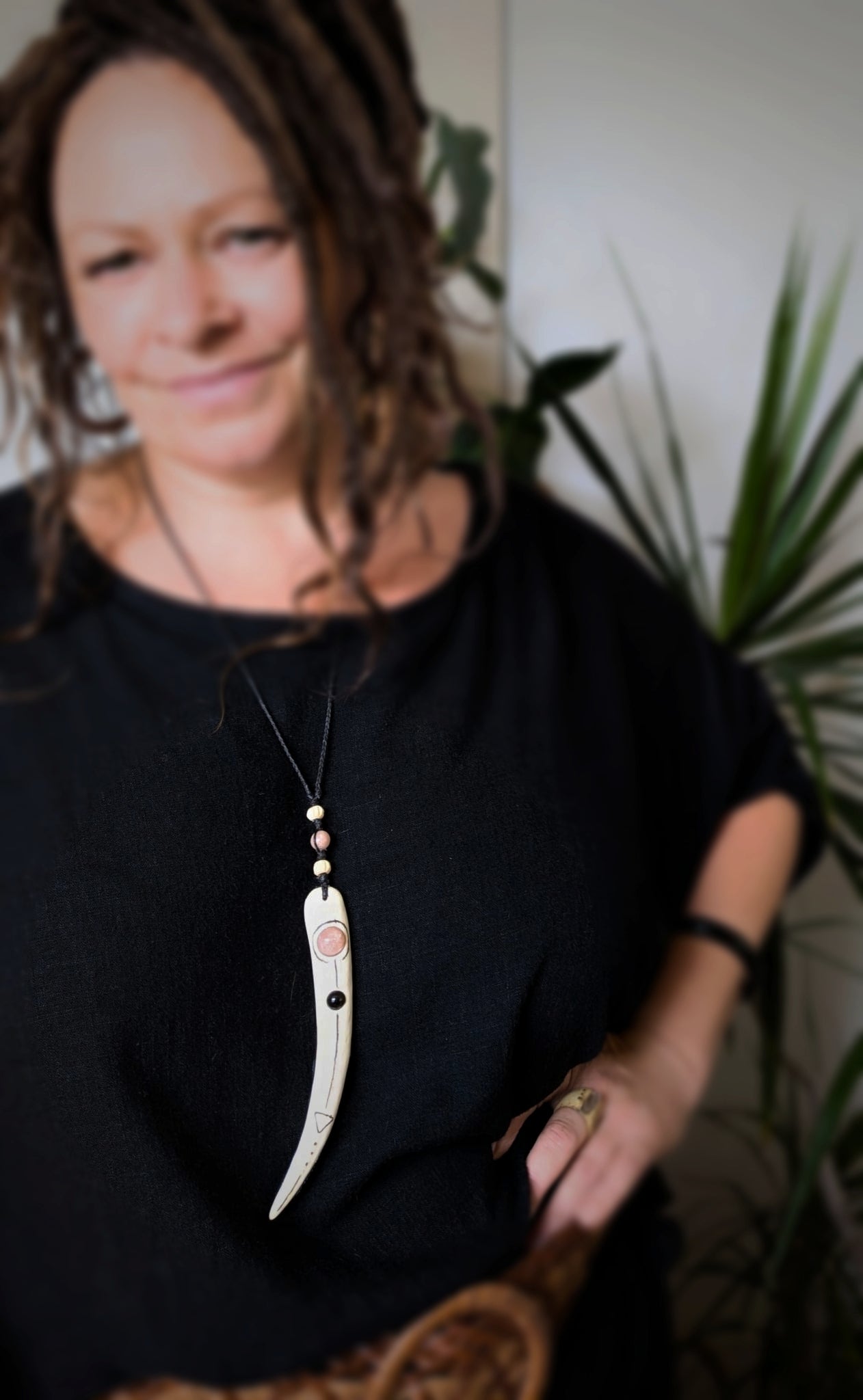 •| PEACH MOONSTONE | SILVERSHEEN OBSIDIAN | DEER ANTLER |• natural crystal necklace talisman