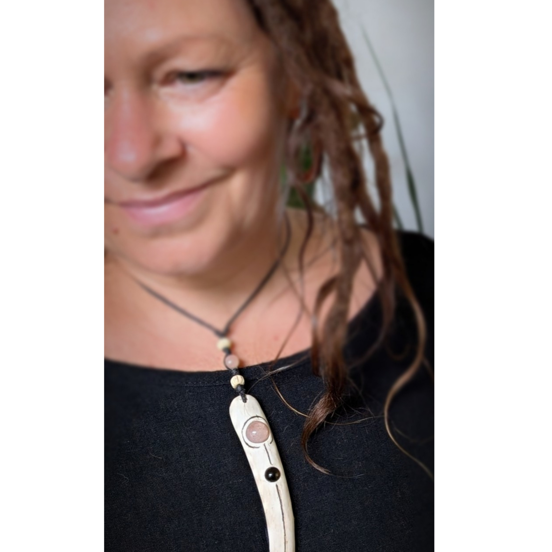 PEACH MOONSTONE | SILVERSHEEN OBSIDIAN | DEER ANTLER |• natural crystal necklace talisman