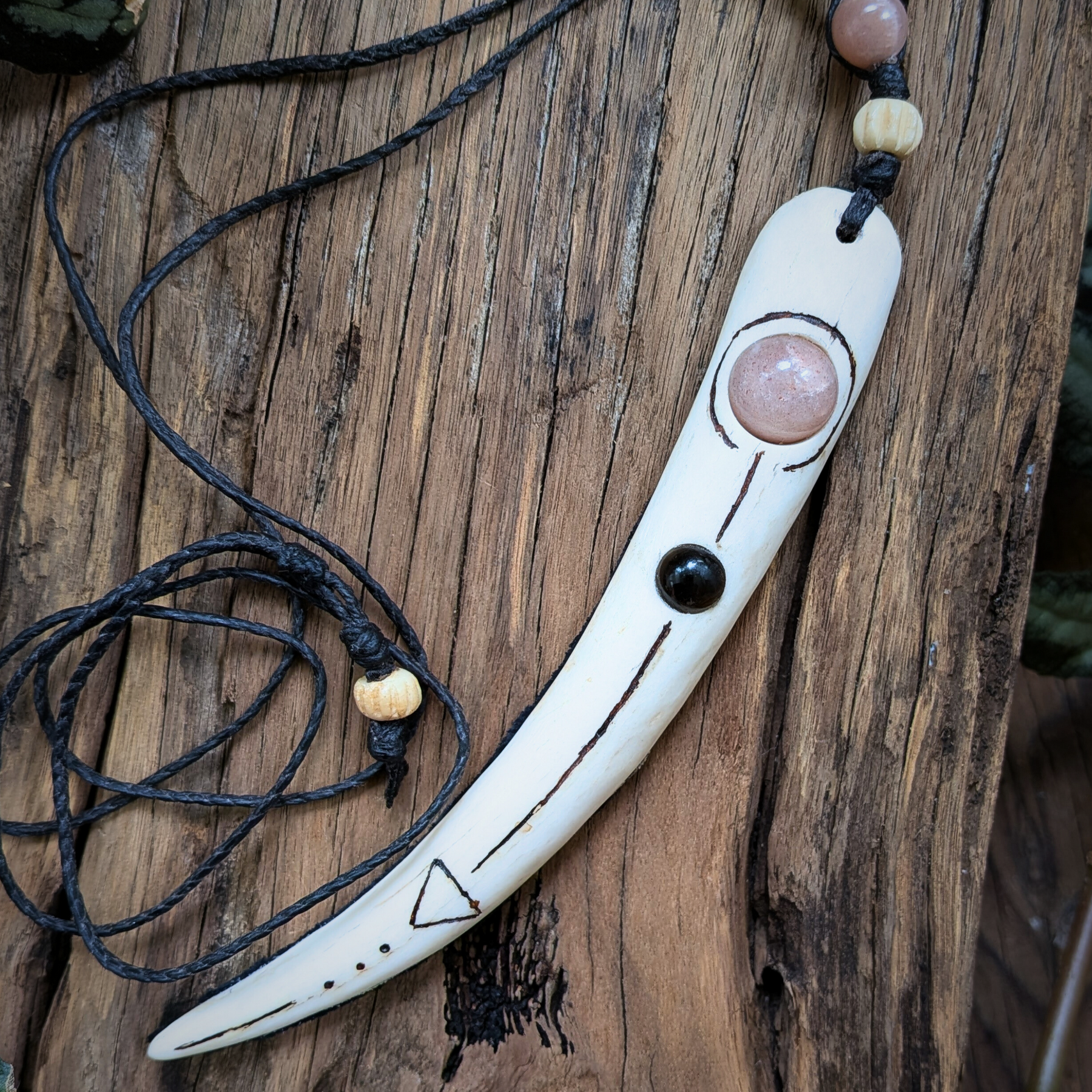 PEACH MOONSTONE | SILVERSHEEN OBSIDIAN | DEER ANTLER |• natural crystal necklace talisman