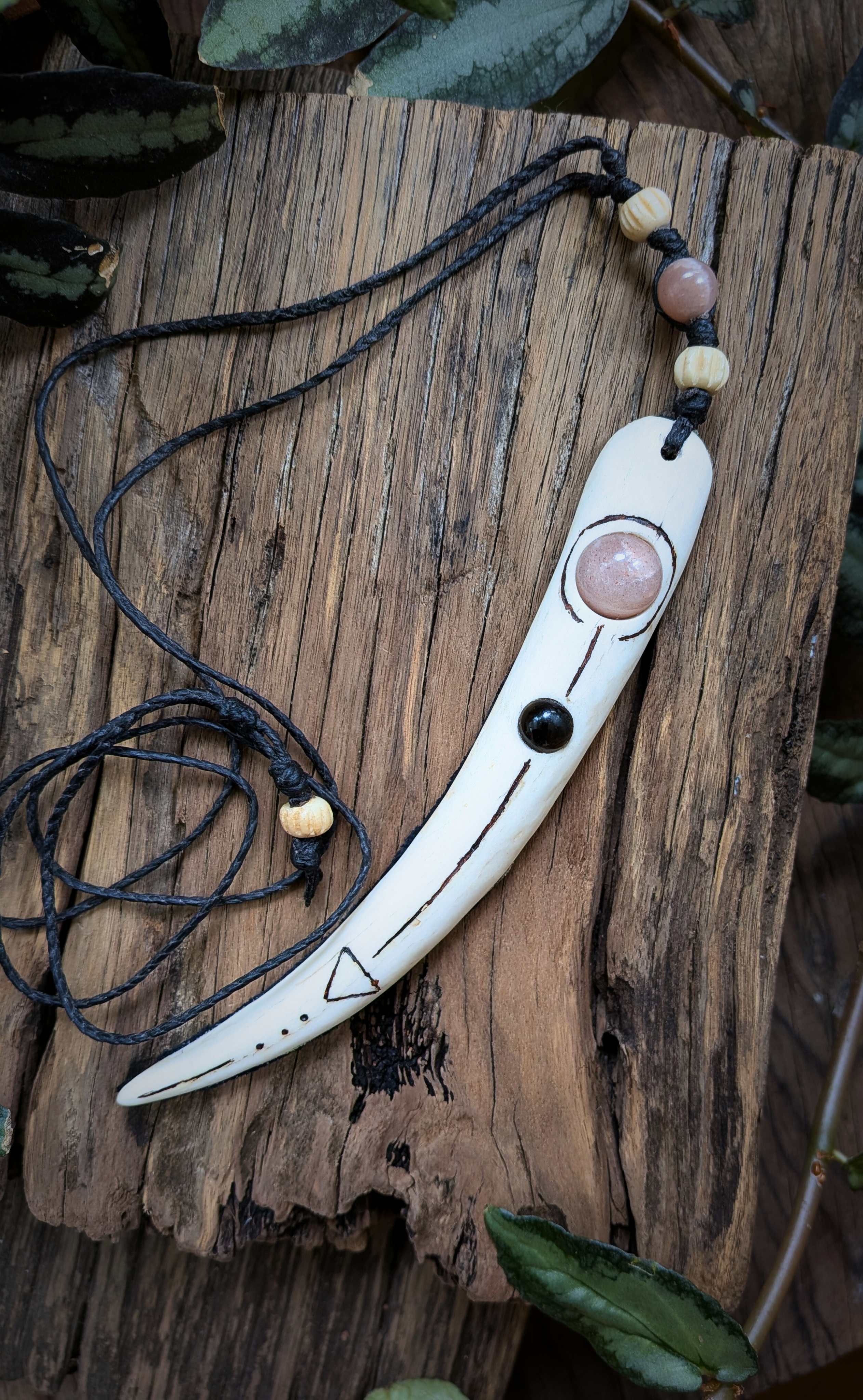 •| PEACH MOONSTONE | SILVERSHEEN OBSIDIAN | DEER ANTLER |• natural crystal necklace talisman