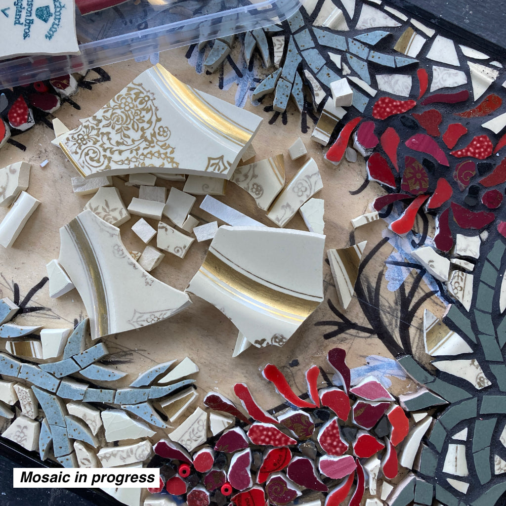 House Number Mosaic - Personalised - Grevilleas - Upcycled Crockery
