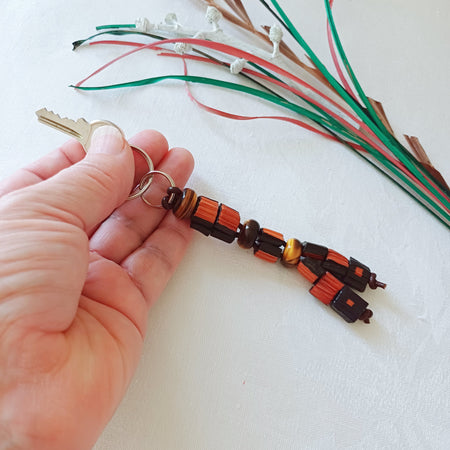 Handmade Palm Leaf Beads and Gemstones Keychain