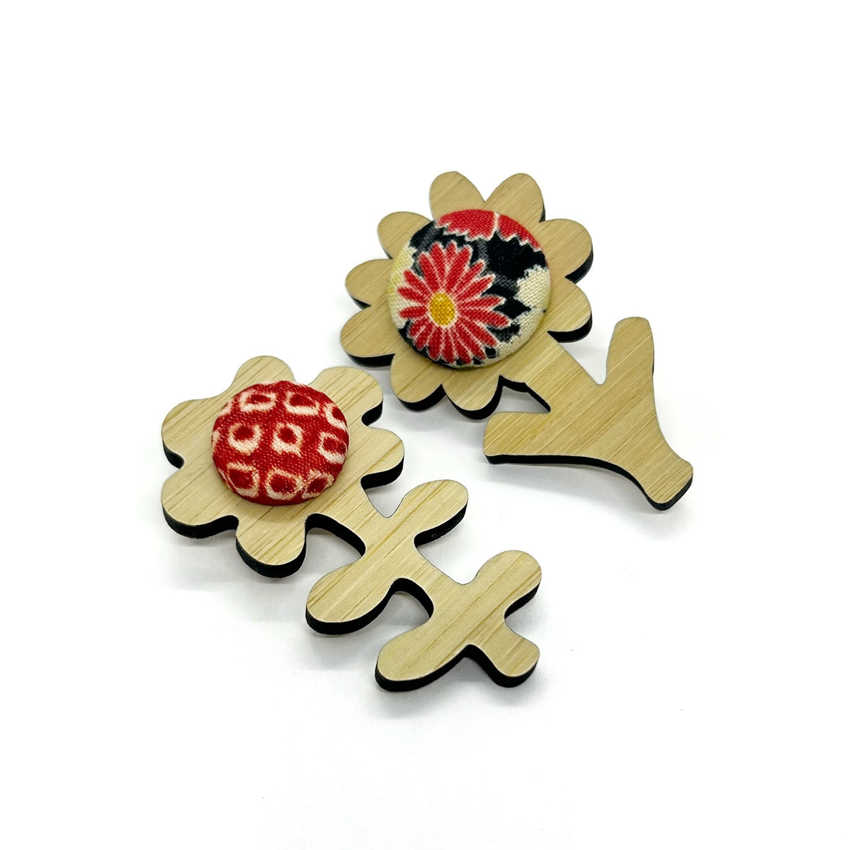 Double Floral Brooch - Red