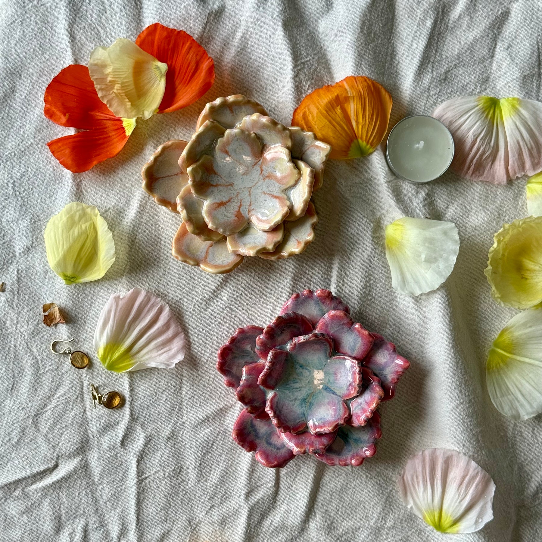 Porcelain Petal Dish | Tea Light Holder or Trinket Dish | Ceramic