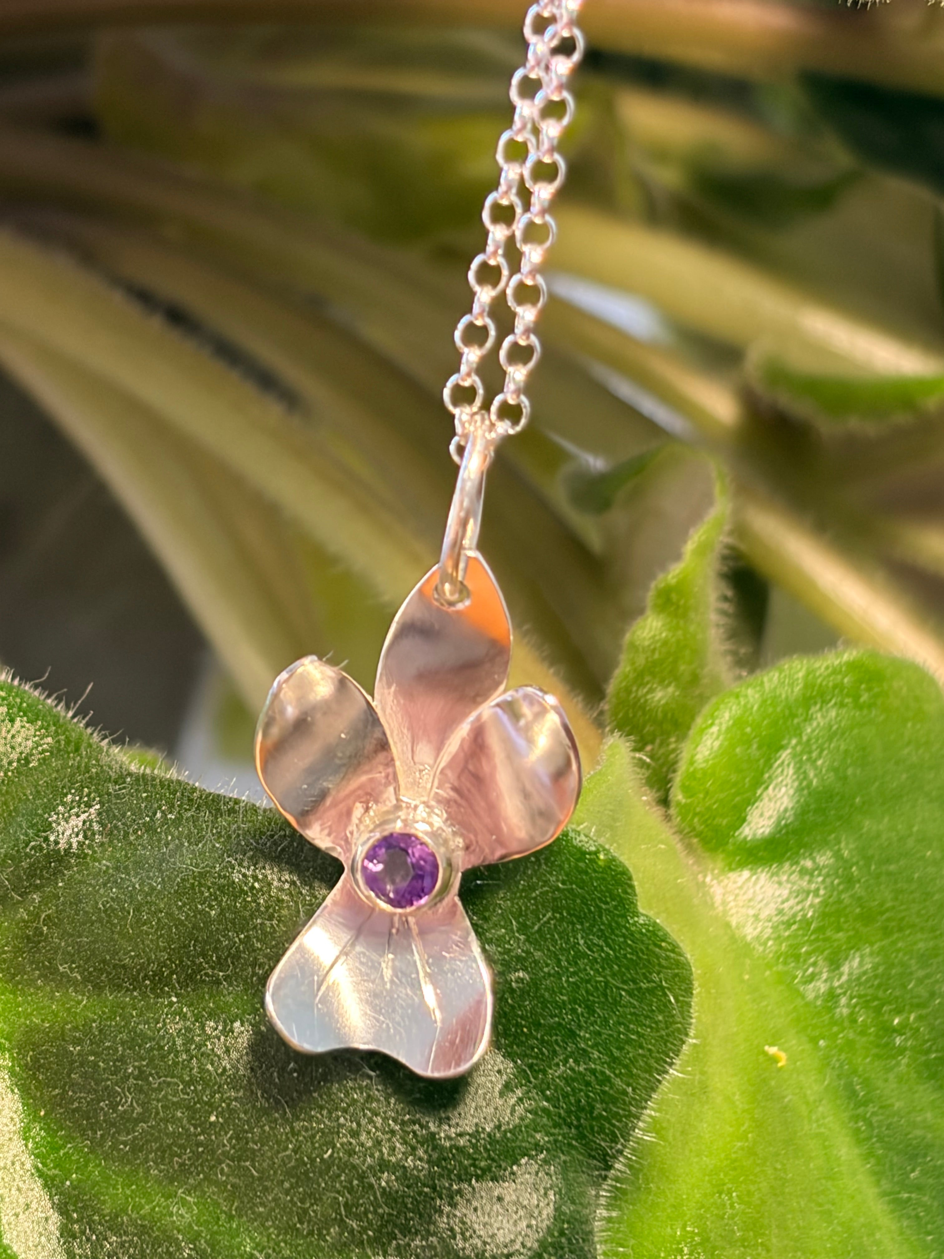 Violet Amethyst Sterling Silver Pendant Necklace