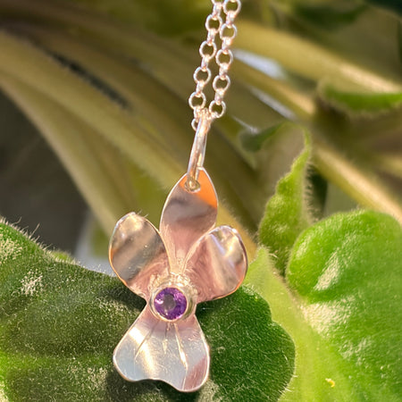 Violet Amethyst Sterling Silver Pendant Necklace