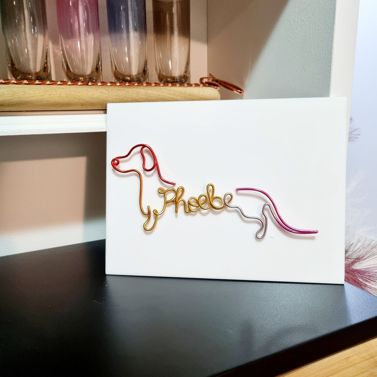 Personalised Dachshund Wire Art Plaque | Custom Sausage Dog Name Sign | Wire Dog Portrait Acrylic Plaque | Custom Colour Dog Wall Art | Pet Name Gift