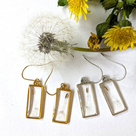 Real Dandelion Seed Rectangular Earrings