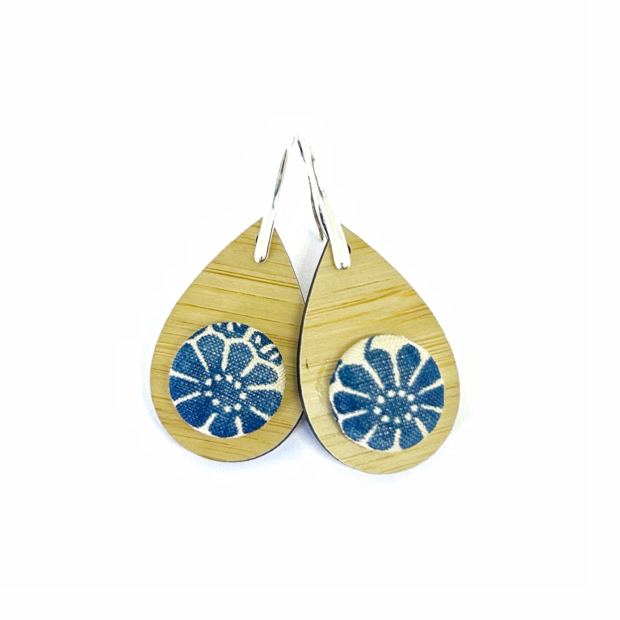 Kimono XL Tear Drop Earrings - Blue Daisy