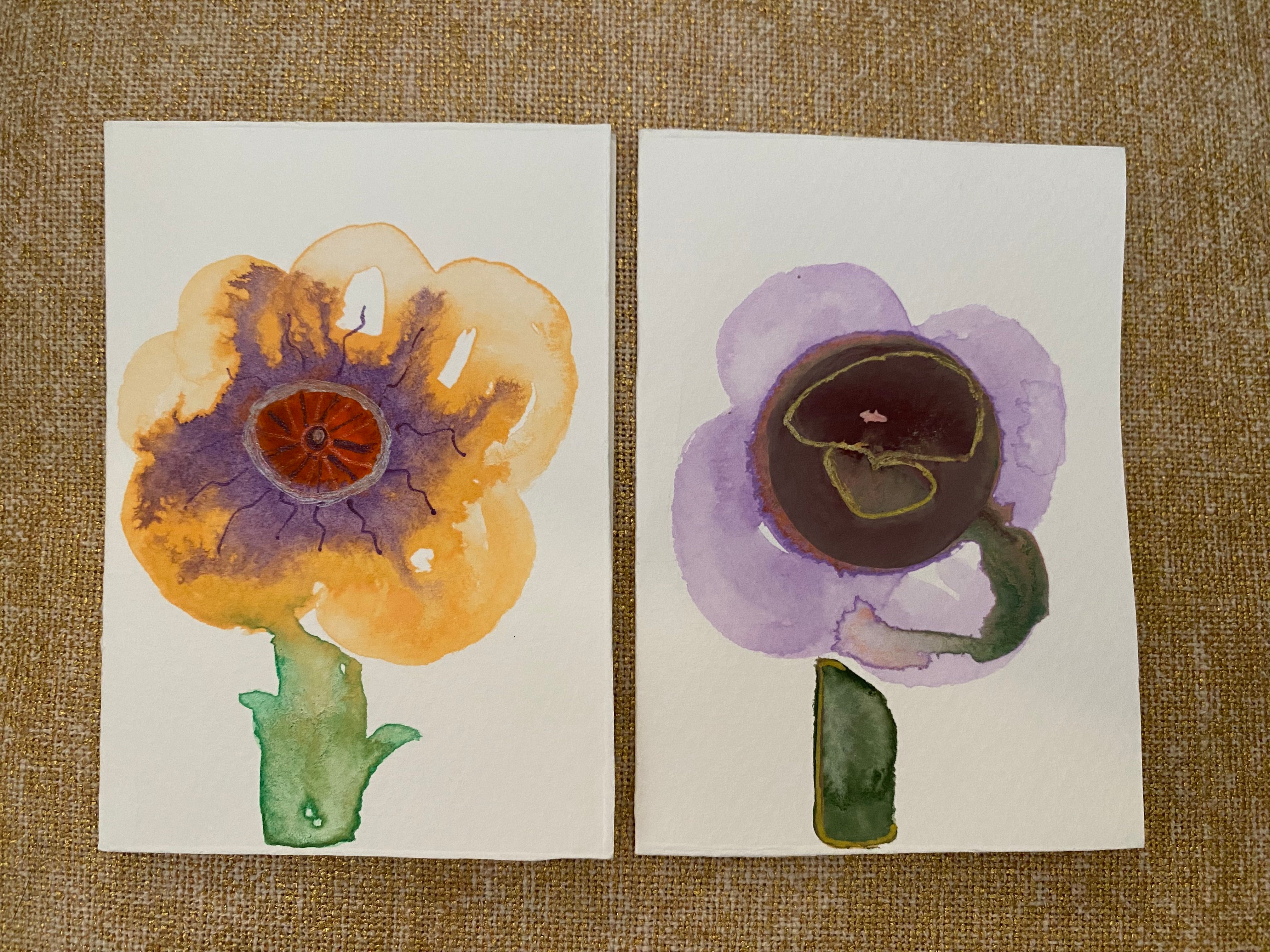 Two Unique Hand Painted Watercolour Cards | Handmade Unique Blank Flower Cards