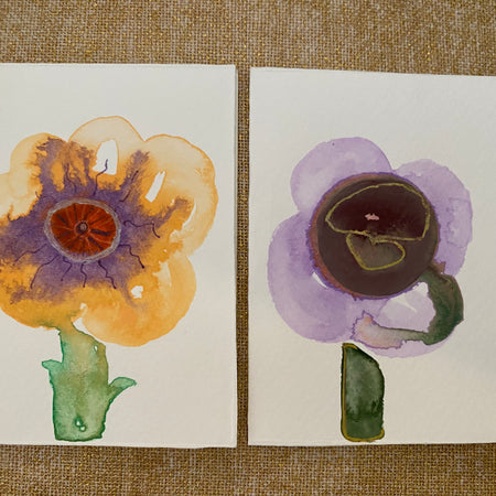 Two Unique Hand Painted Watercolour Cards | Handmade Unique Blank Flower Cards