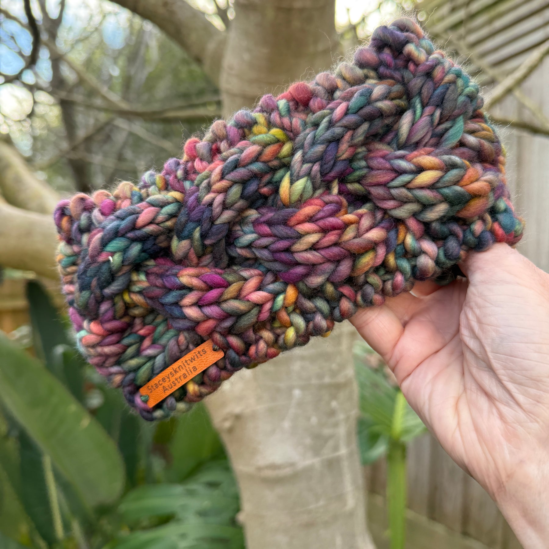 Hand Knitted Headband, Merino Wool Stretchy Ladies Rainbow Headband